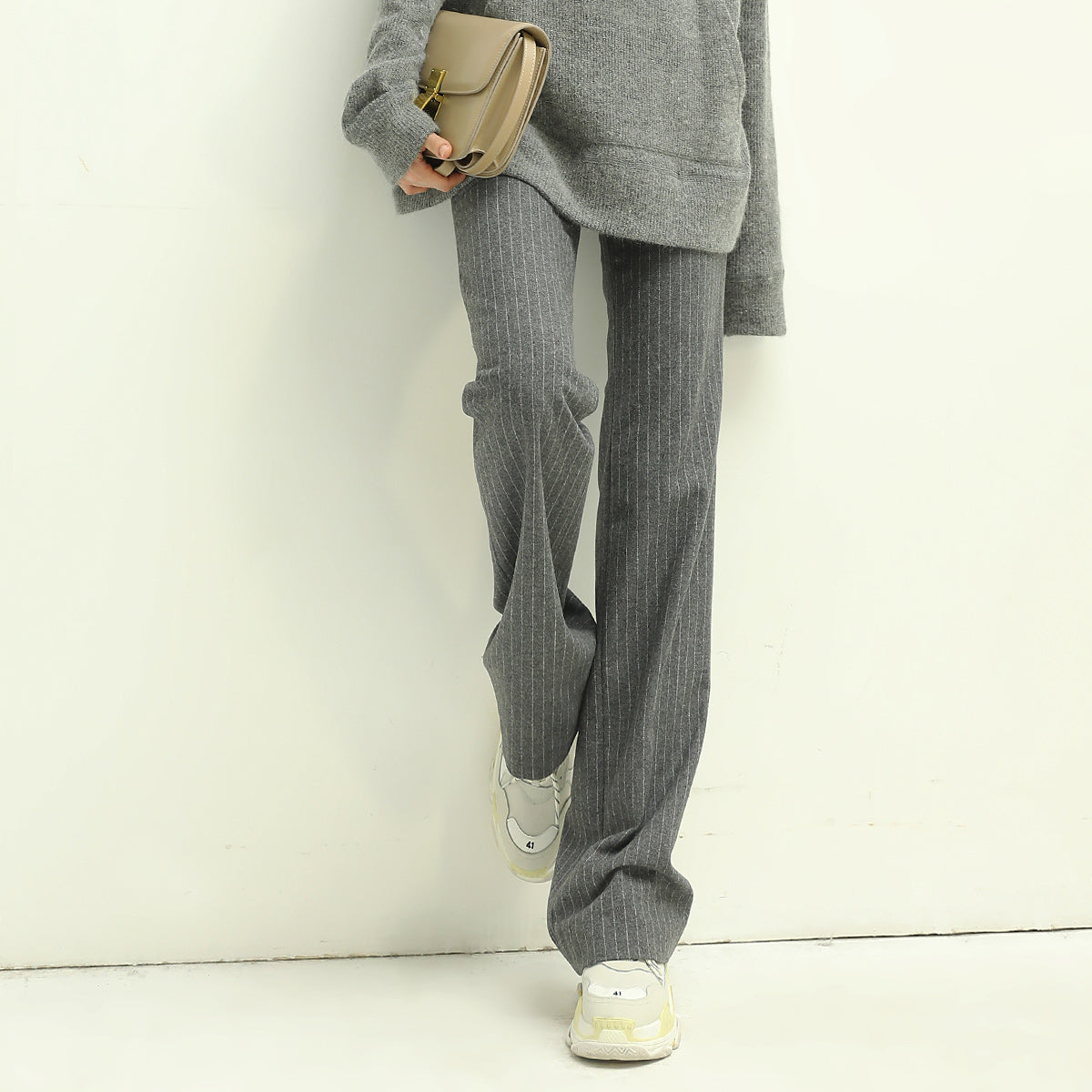 Grey Striped Wool Pants Cocobella