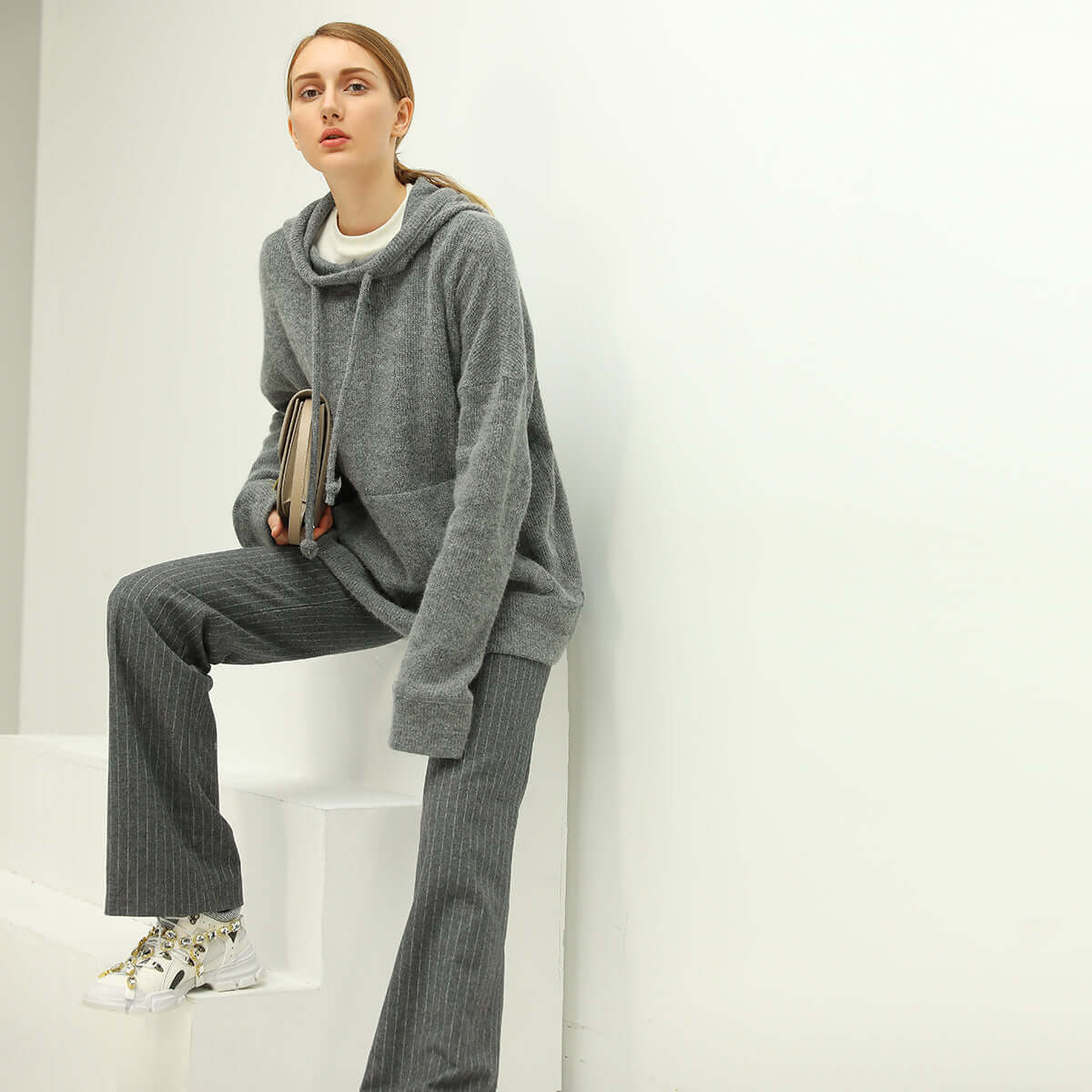 Grey Striped Wool Pants Cocobella