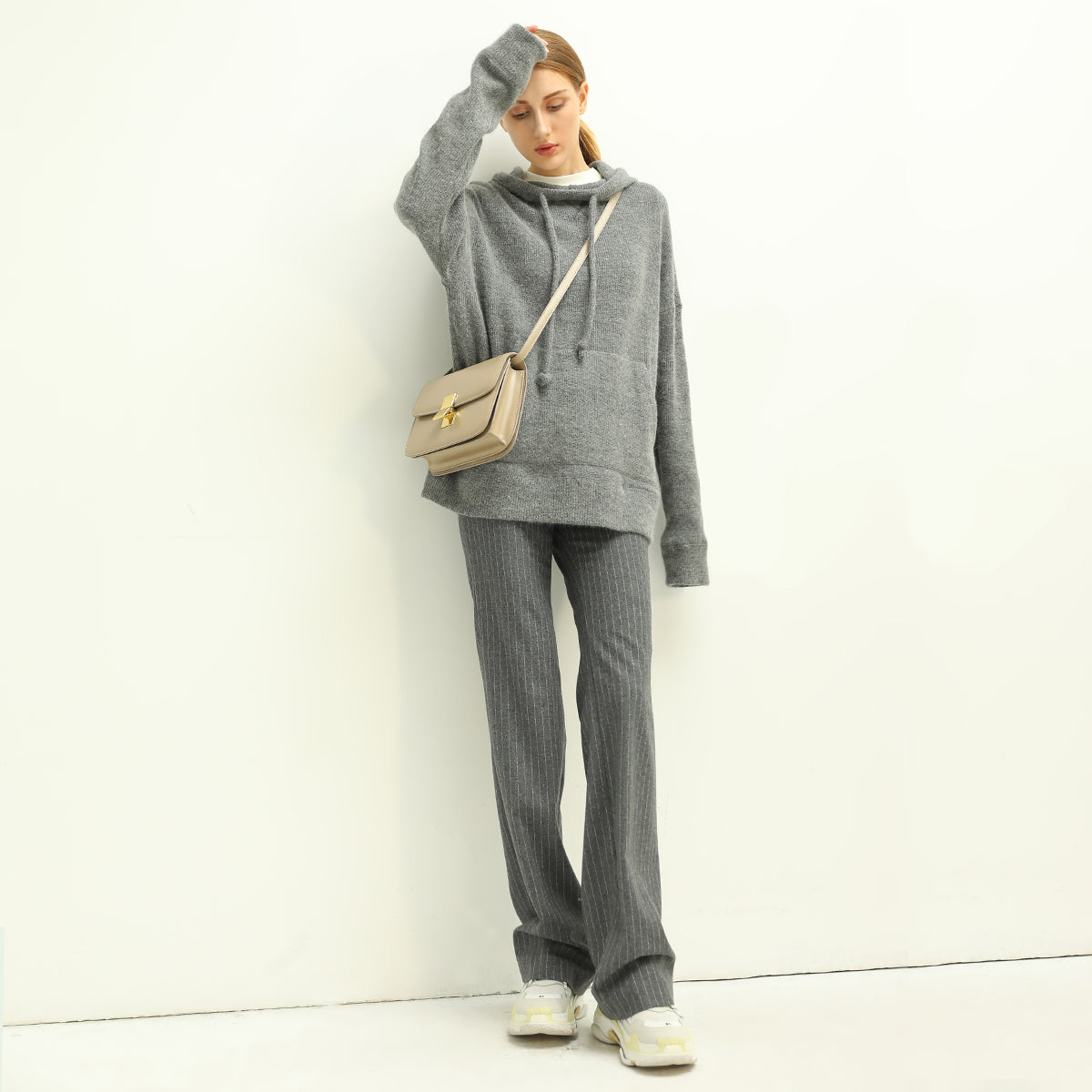 Grey Striped Wool Pants Cocobella