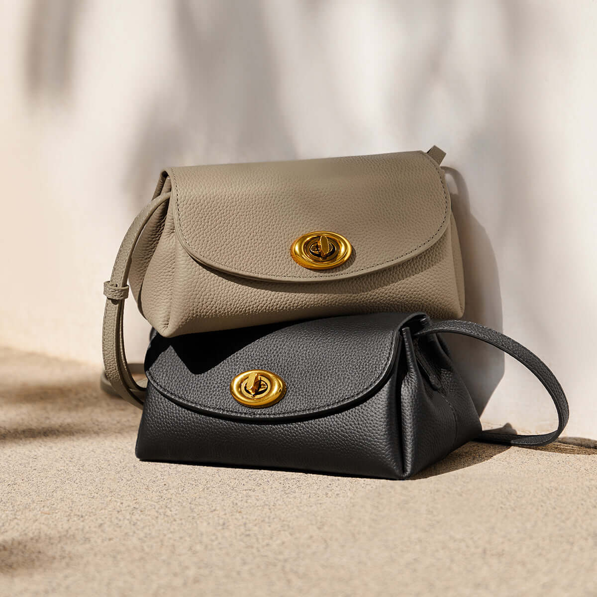 Baguette Twist Lock Leather Shoulder Bag Nalandu