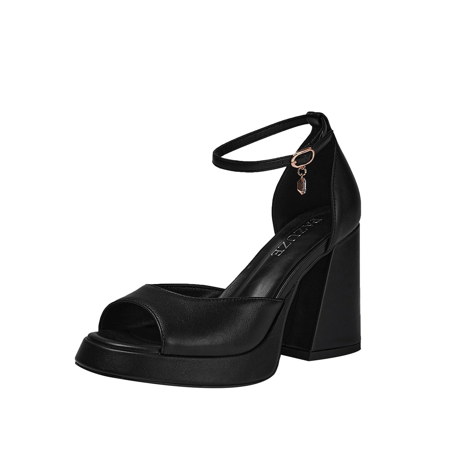 Black Chunky Block Heel Ankle Strap Sandals Jady Rose