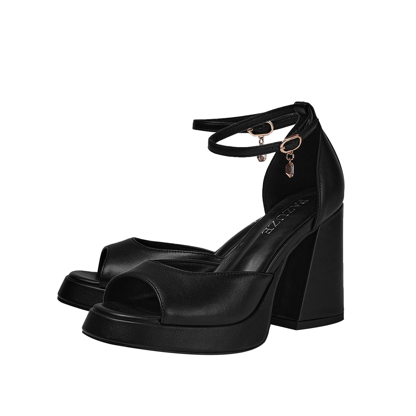 Black Chunky Block Heel Ankle Strap Sandals Jady Rose