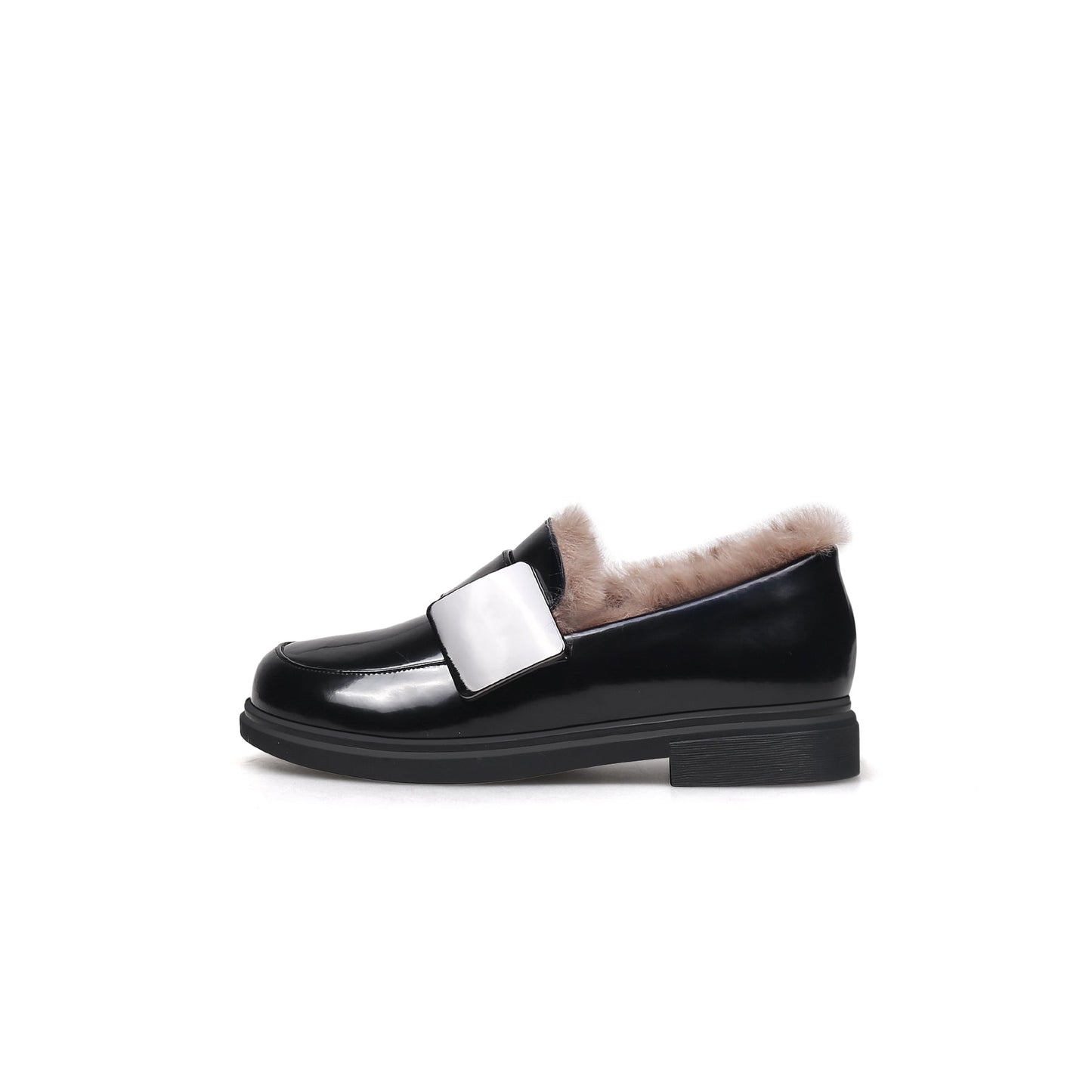 Black Fur-Lined Leather Loafers Jady Rose
