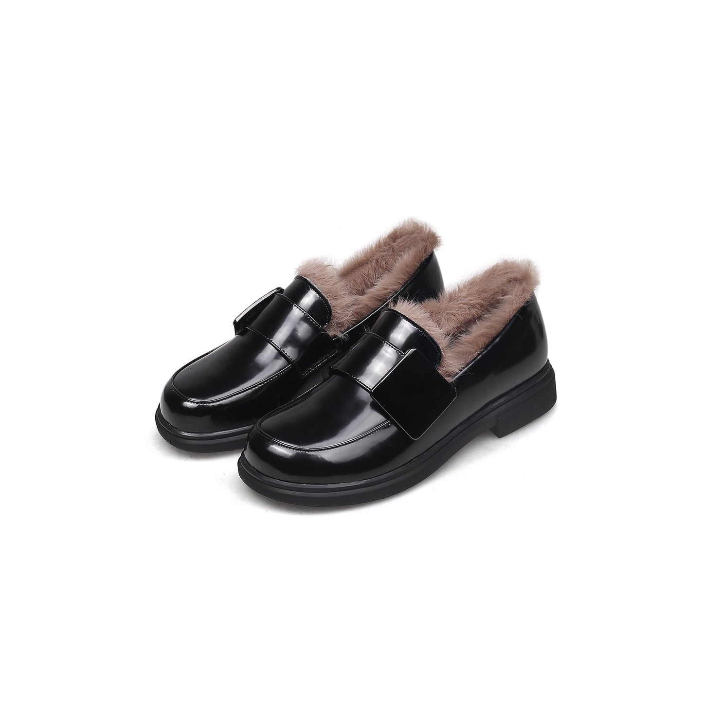Black Fur-Lined Leather Loafers Jady Rose