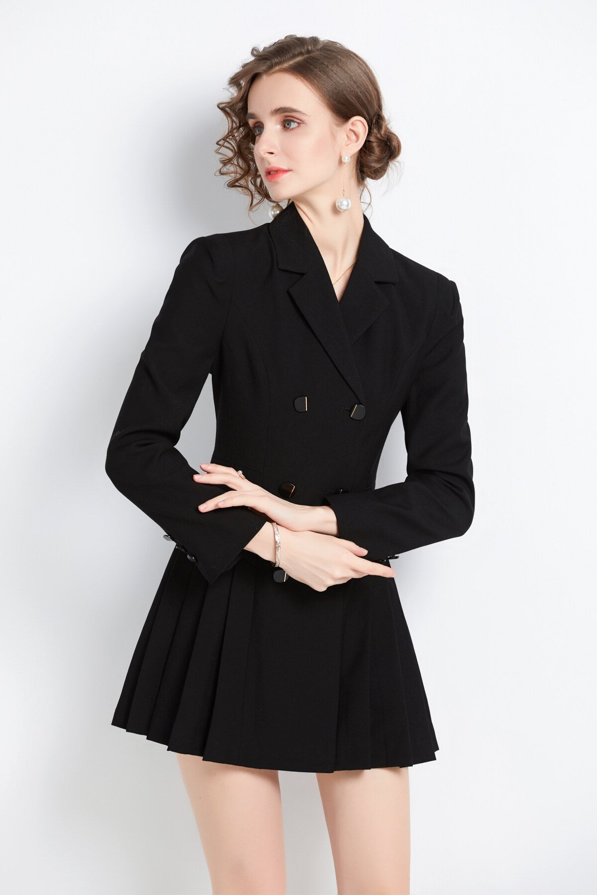 Black Pleated Blazer Dress DZA