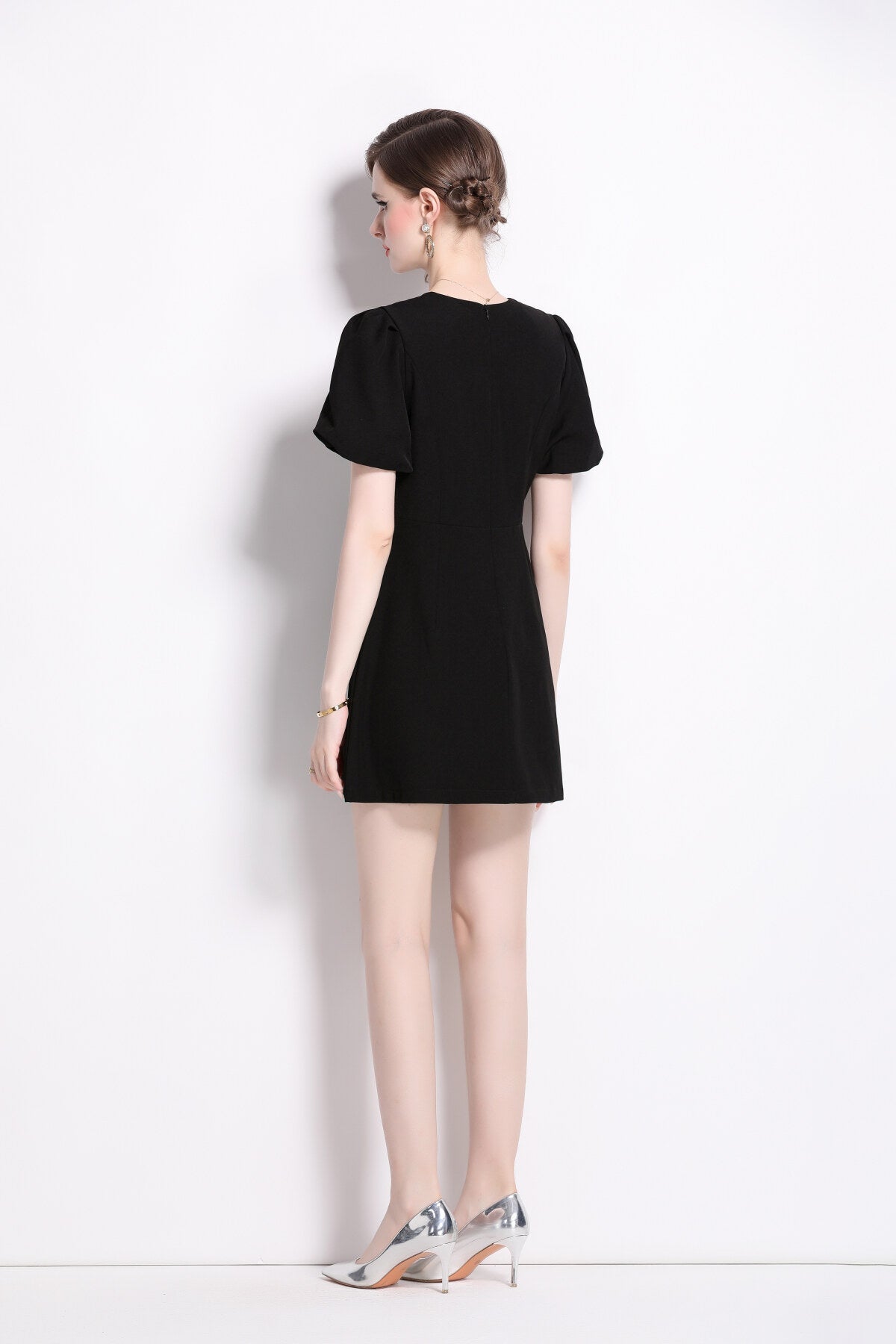 Black Puff Sleeve Mini Dress DZA