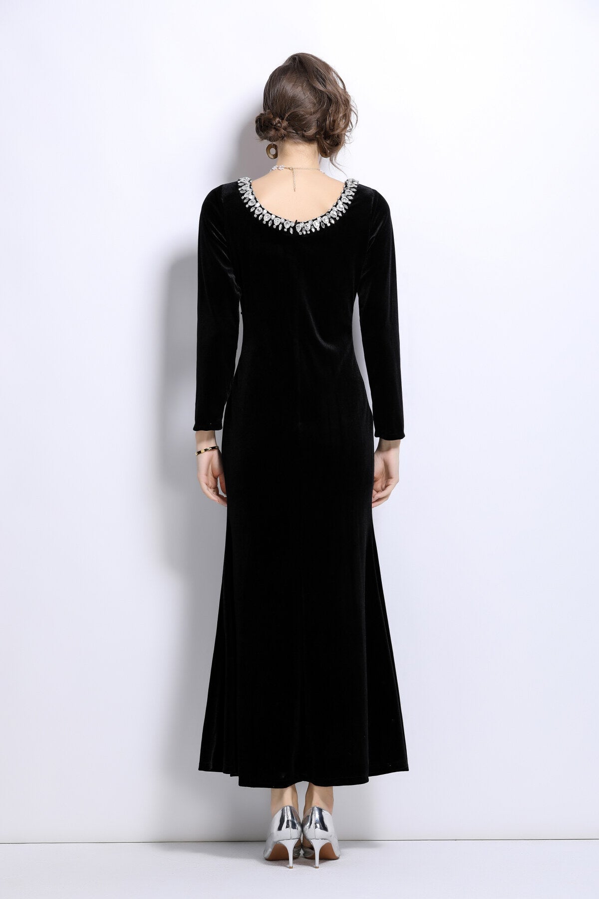 Black Velvet Vintage Fishtail Dress DZA