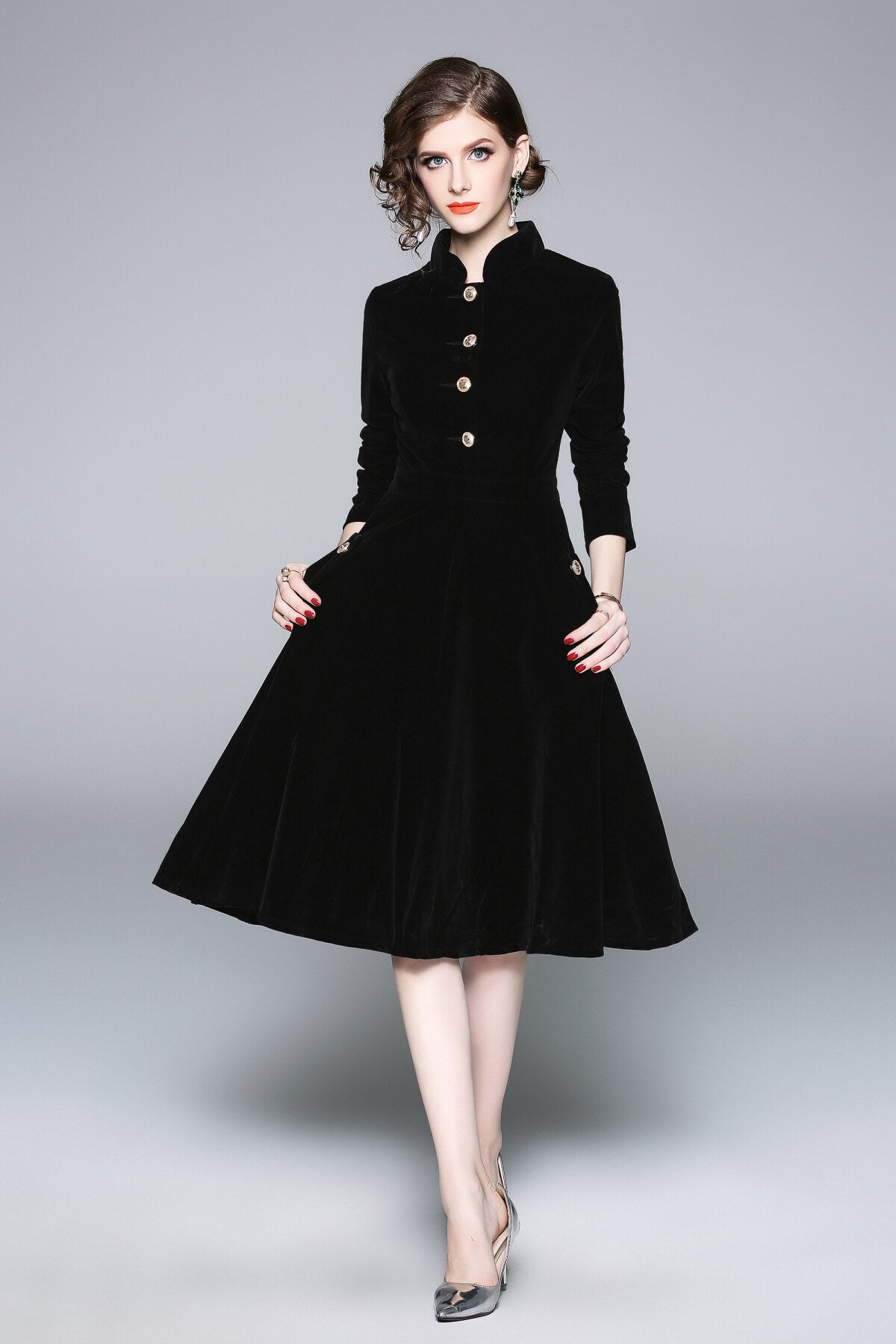 Black Velvet Fit & Flare Dress DZA