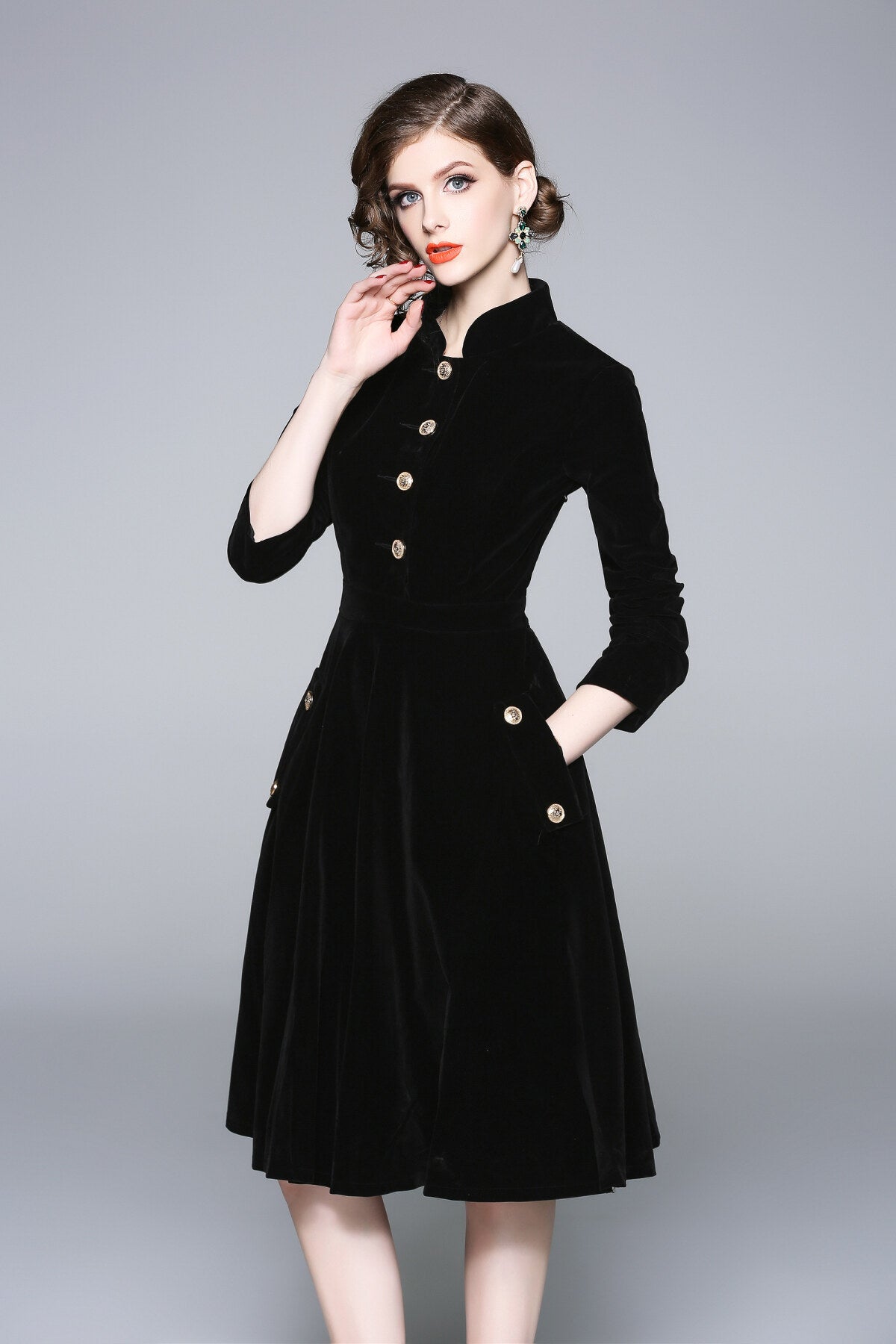 Black Velvet Fit & Flare Dress DZA