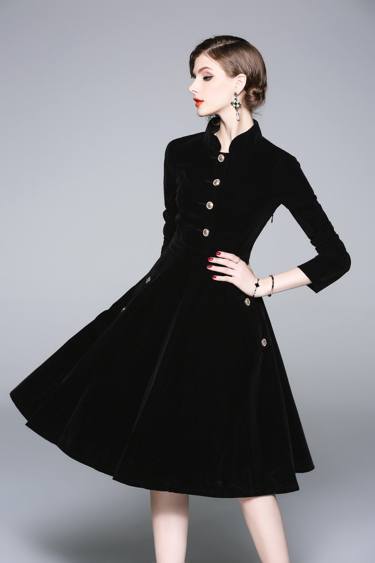 Black Velvet Fit & Flare Dress DZA
