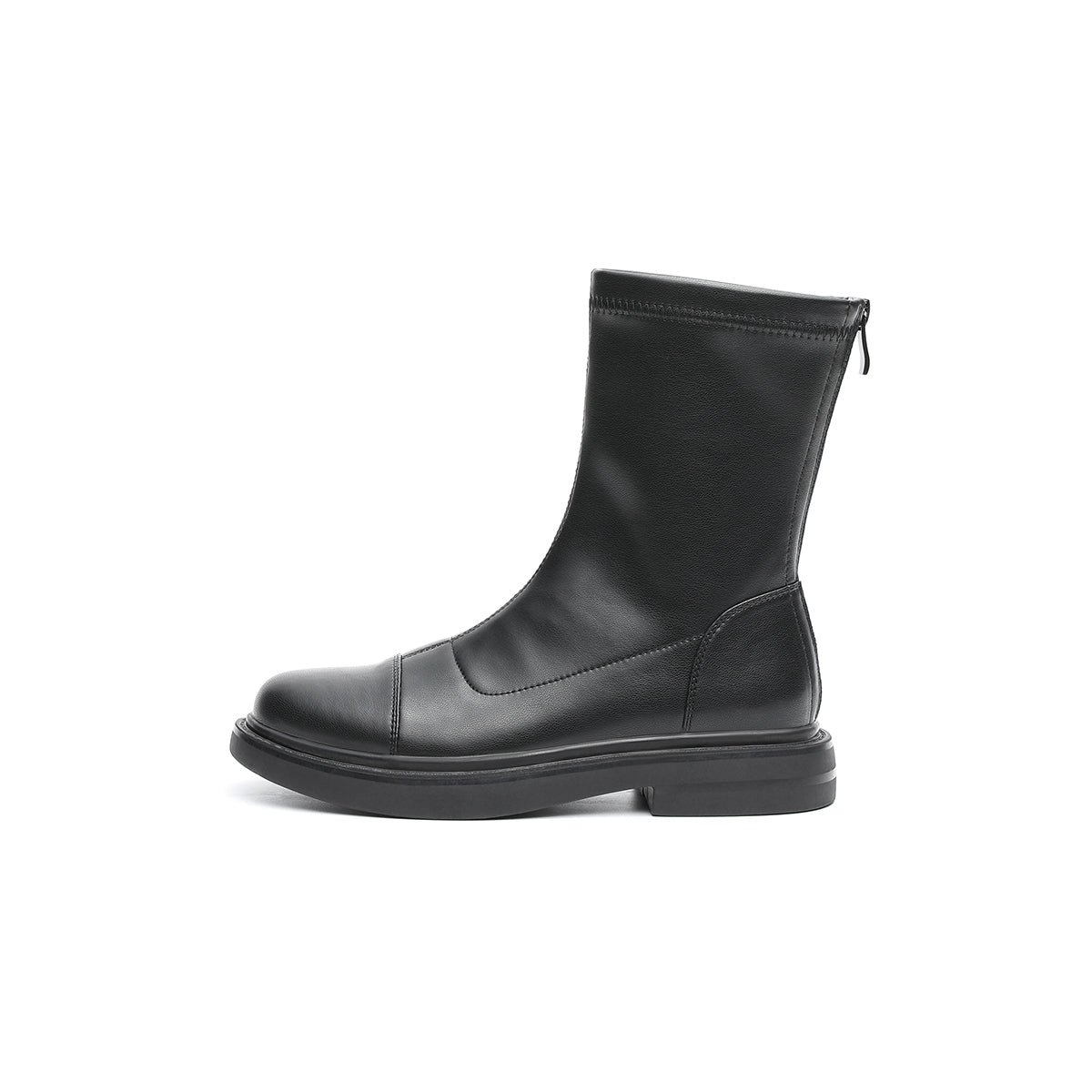 Black Mid-Calf Leather Boots Masoomake