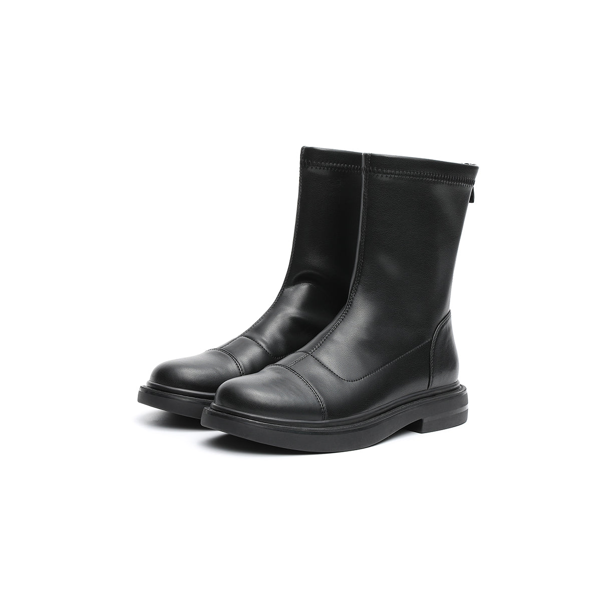 Black Mid-Calf Leather Boots Masoomake