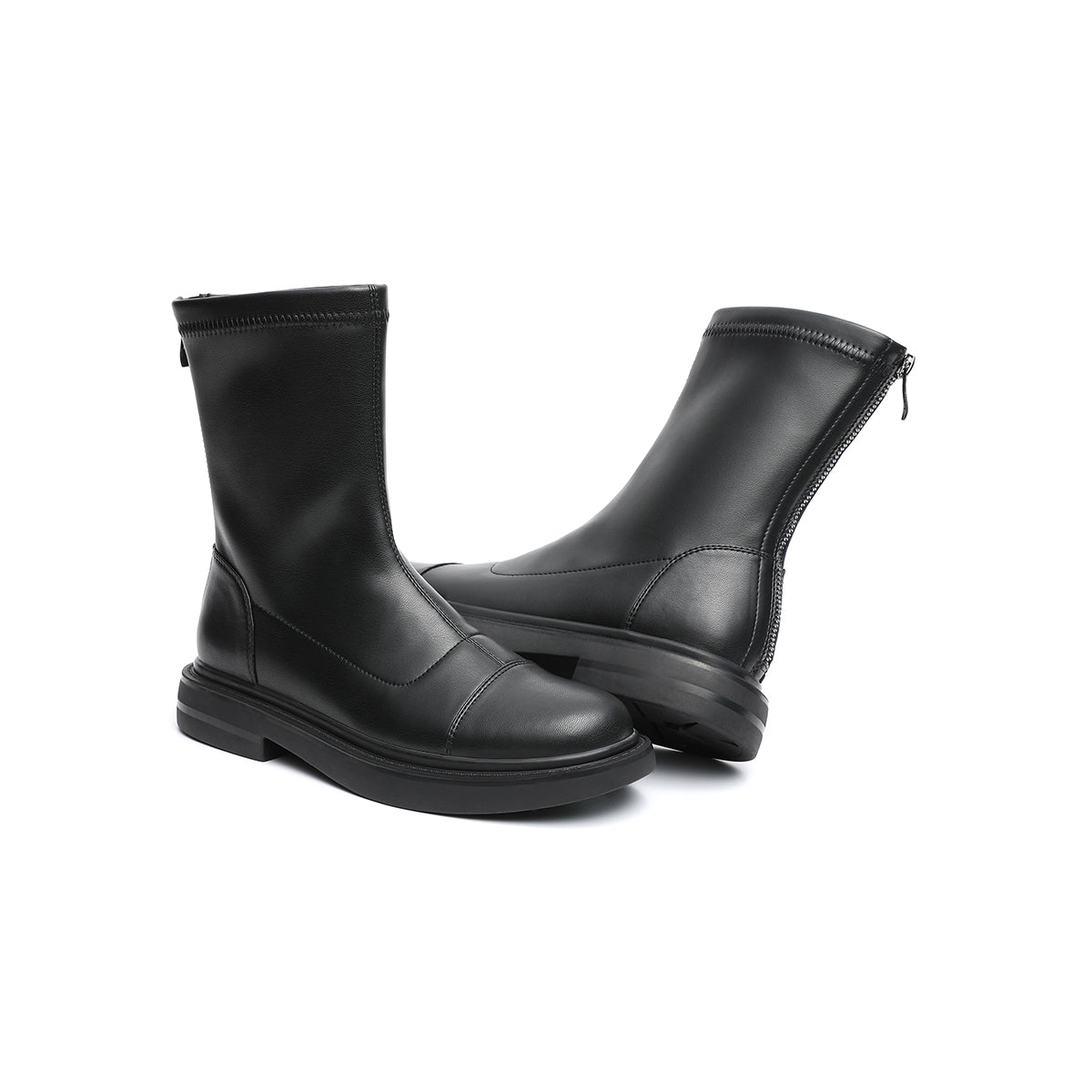 Black Mid-Calf Leather Boots Masoomake