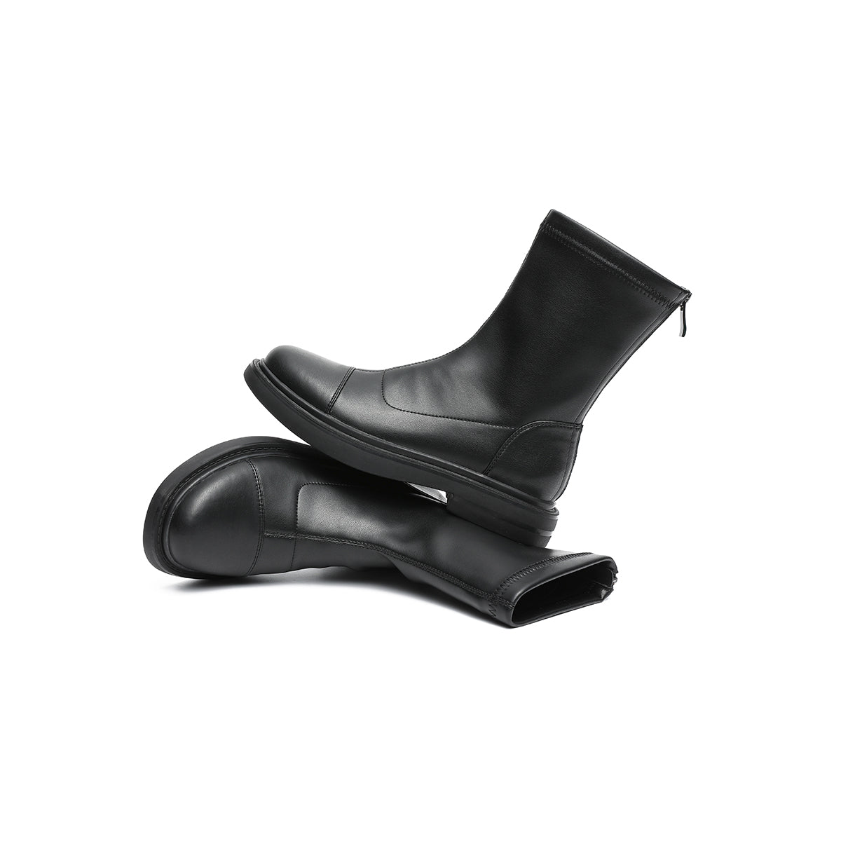 Black Mid-Calf Leather Boots Masoomake