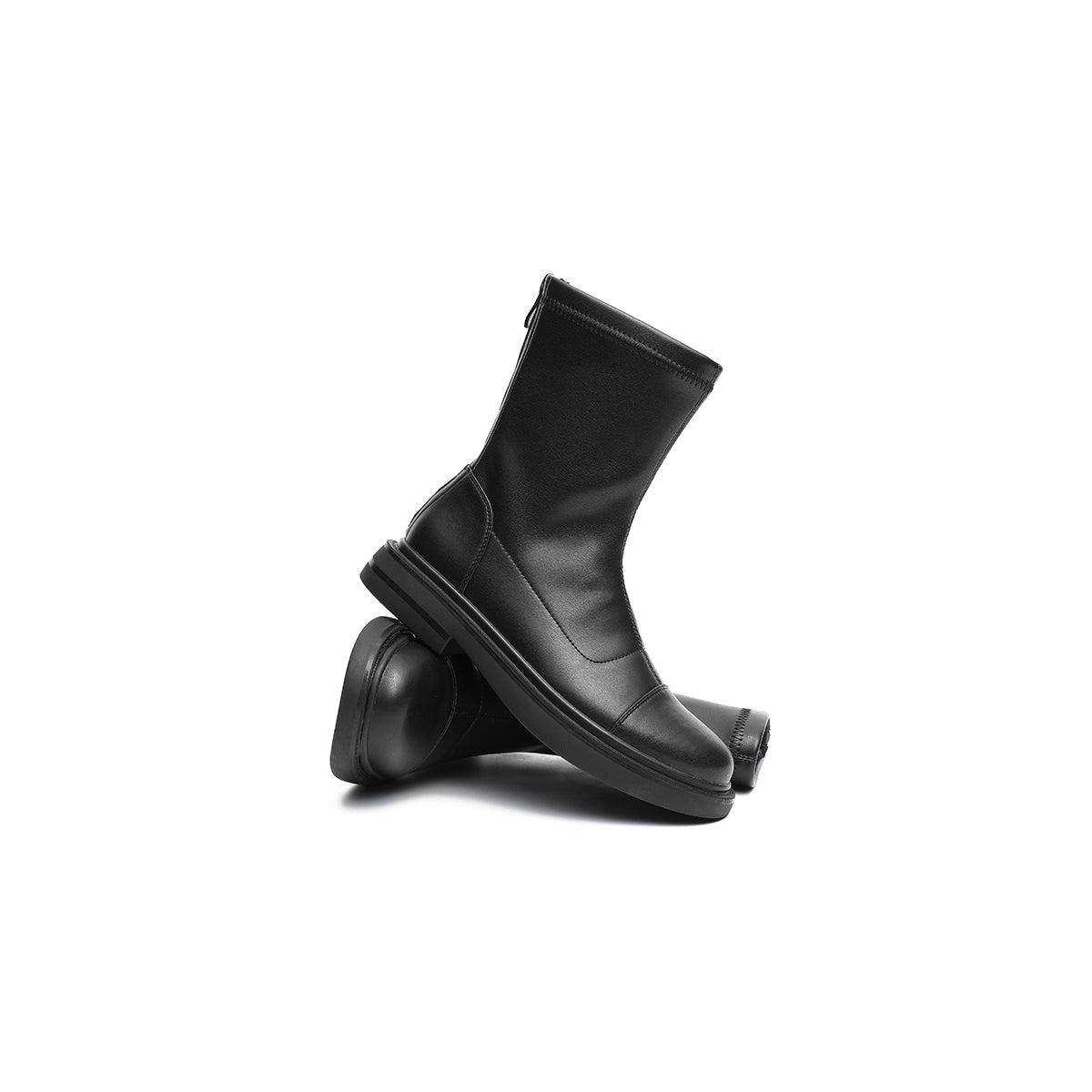 Black Mid-Calf Leather Boots Masoomake