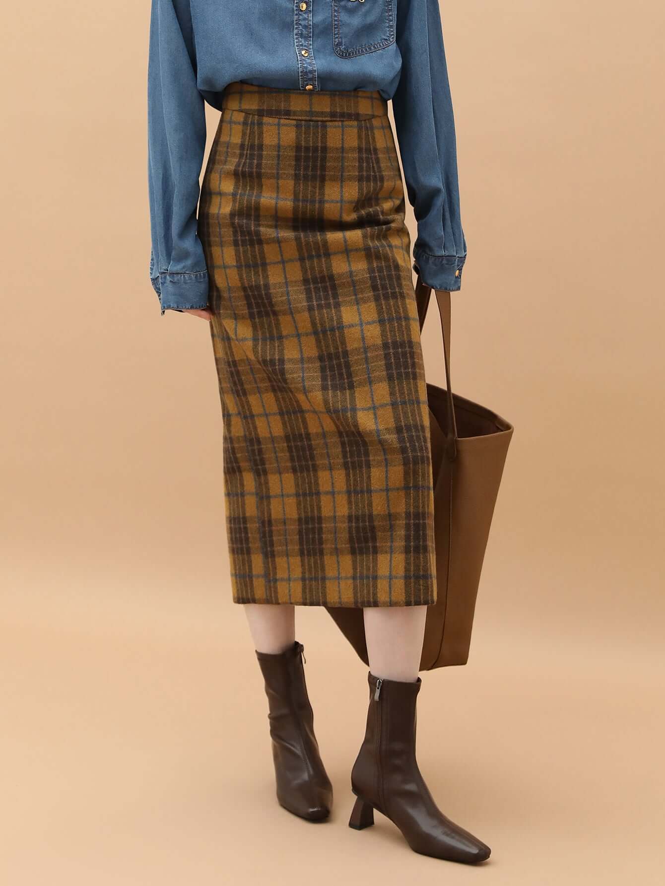 Brown Plaid Midi Skirt Cocobella