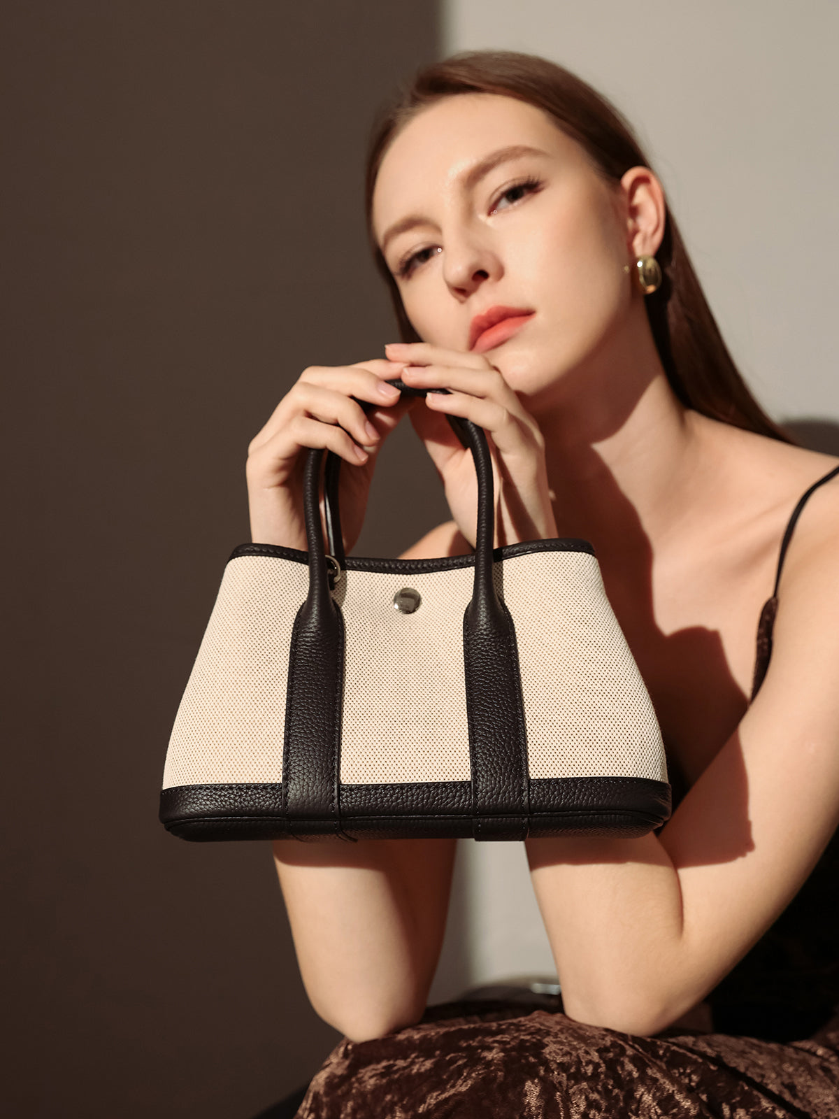 Canvas & Leather Top Handle Bag Cilela