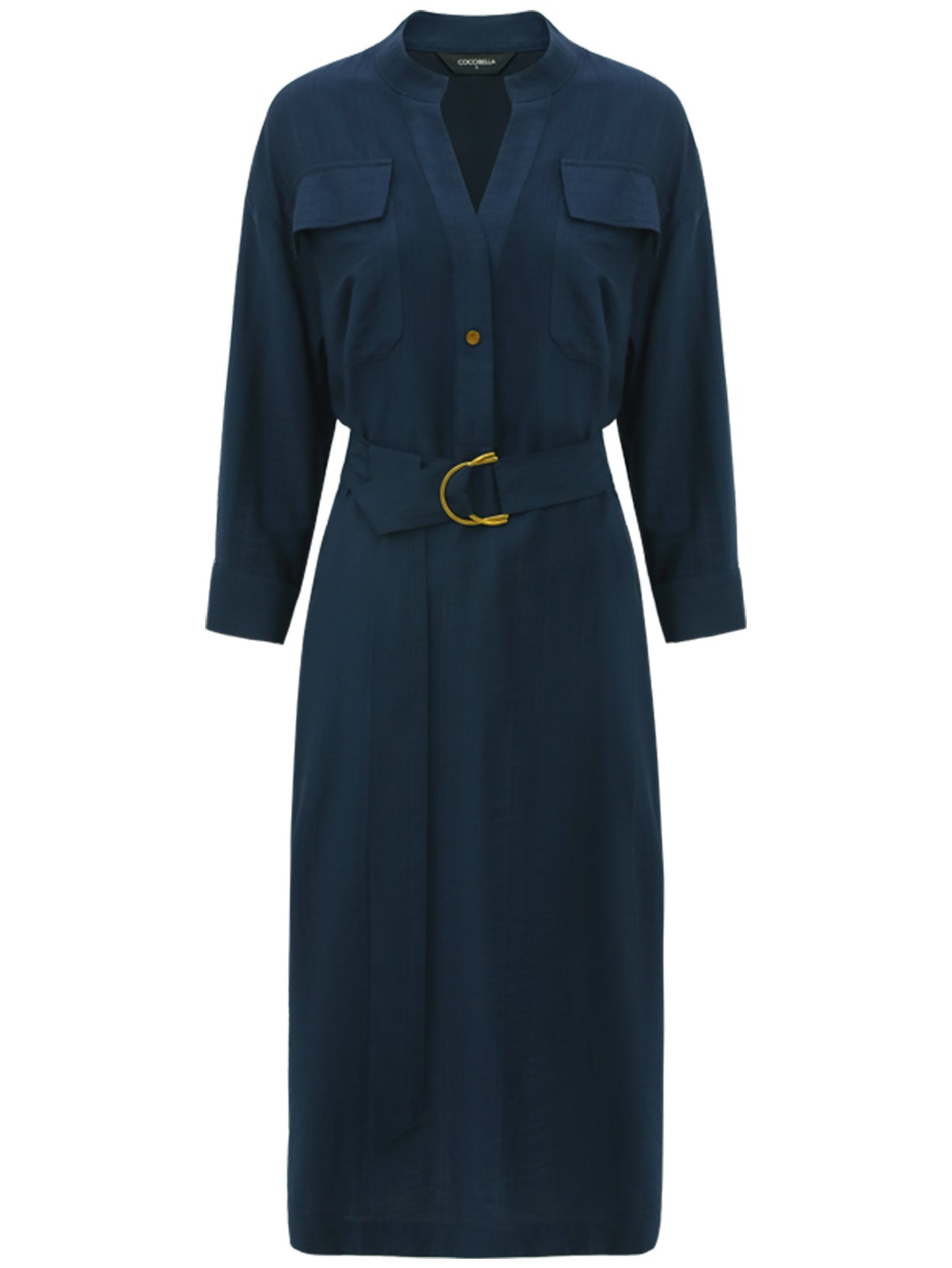 Classic Belted Navy Shirt Dress Cocobella
