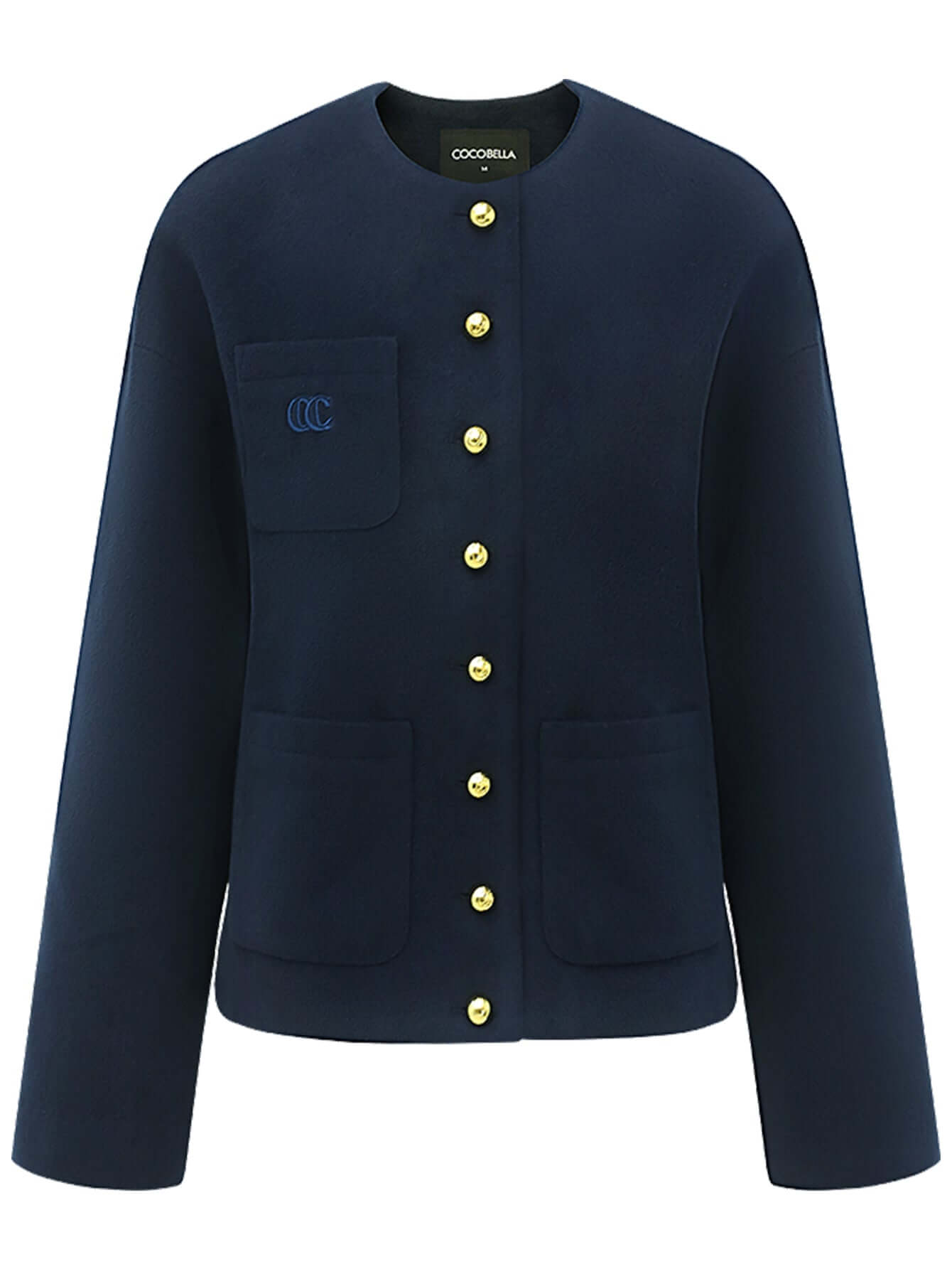 Navy Wool Collarless Jacket Cocobella