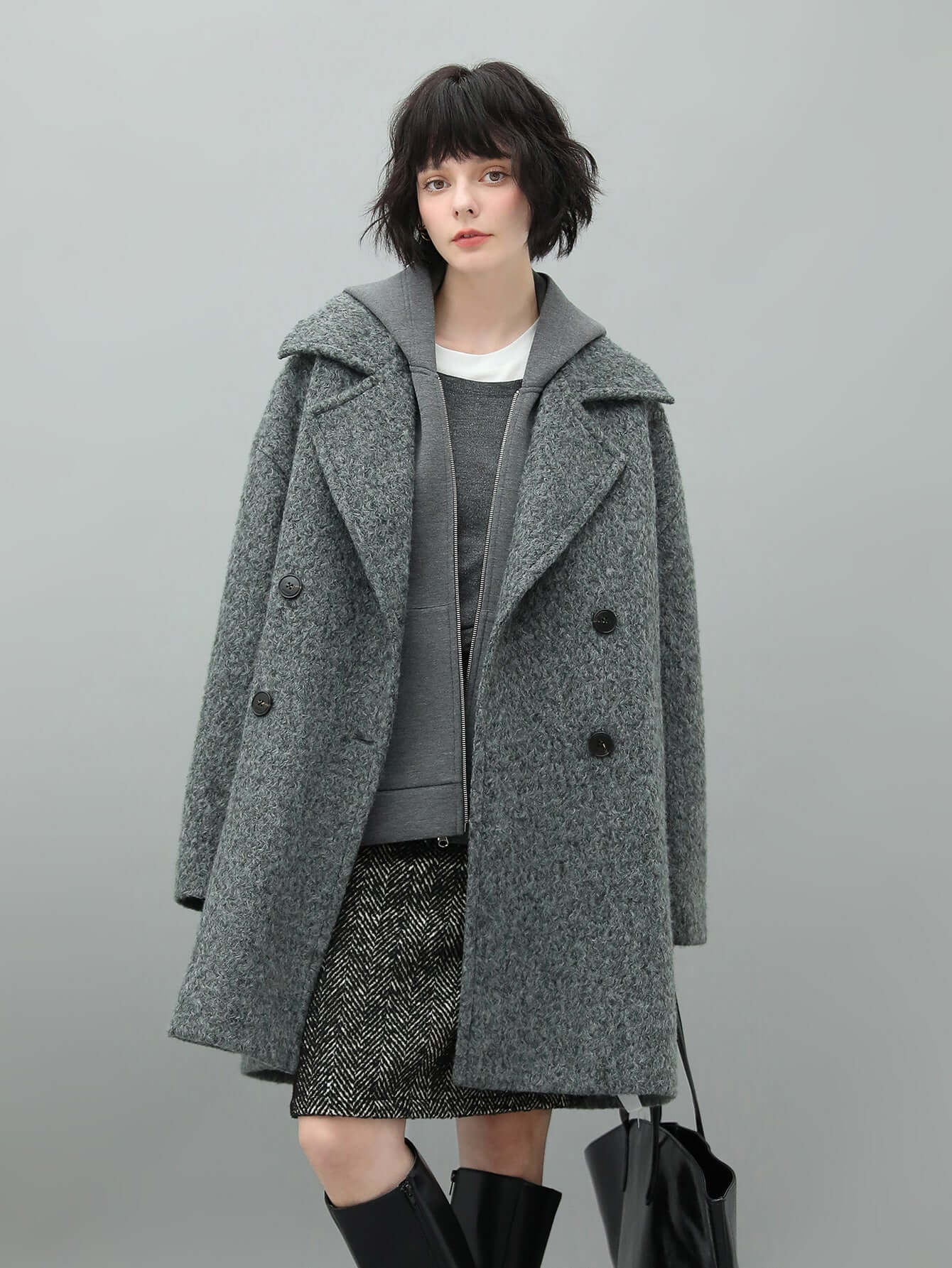 Grey Double-Breasted Coat Cocobella