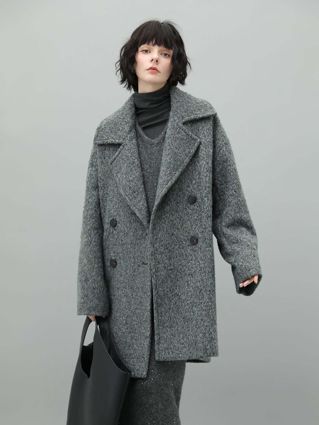 Grey Double-Breasted Coat Cocobella