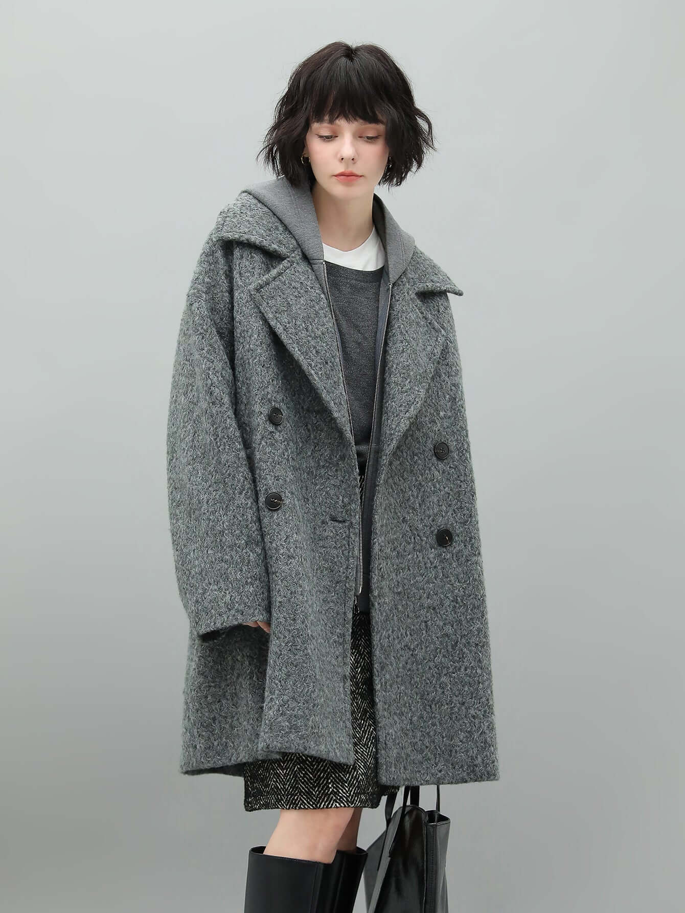 Grey Double-Breasted Coat Cocobella
