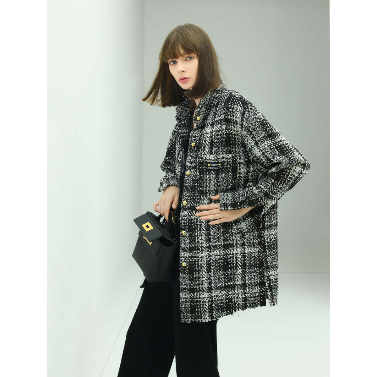 Classic Tweed Checkered Coat Cocobella