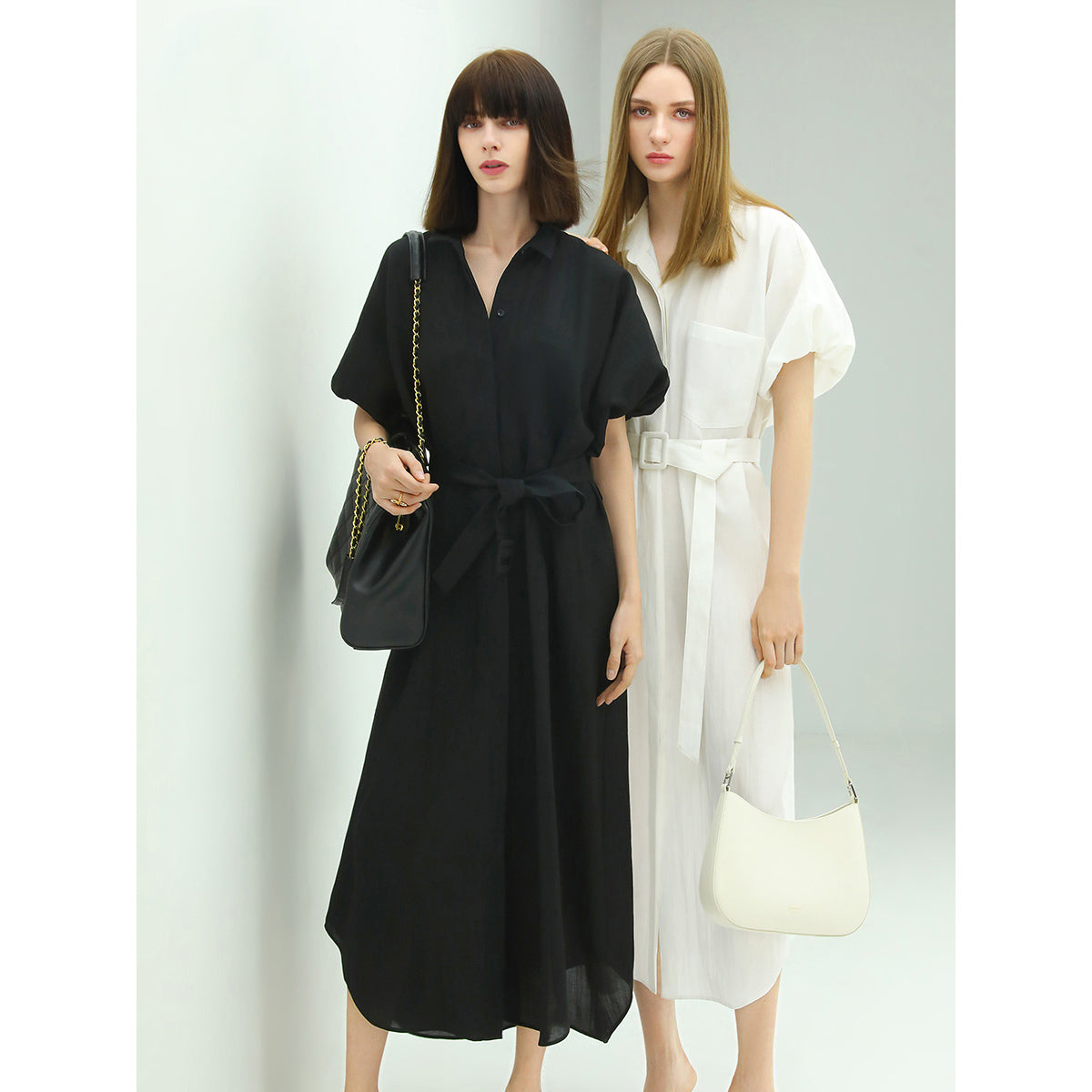 Belted Puff Sleeve Shirt Dress Cocobella