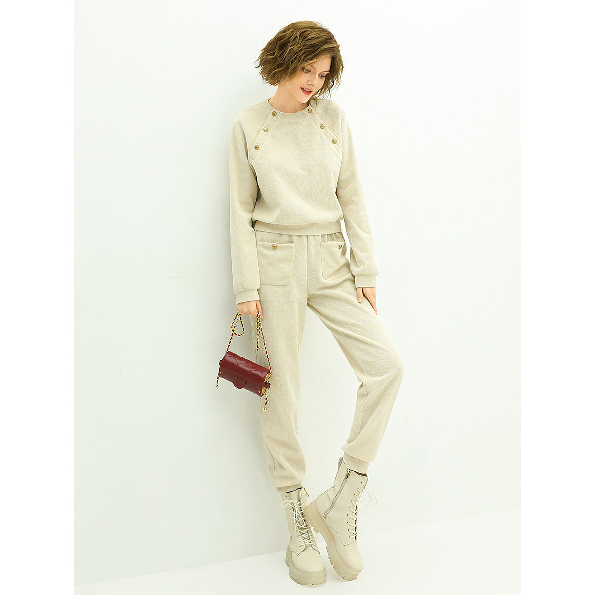 Cream Knit Swear with Gold Snap Buttons Cocobella