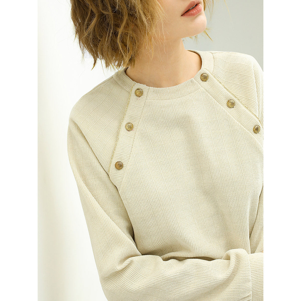Cream Knit Swear with Gold Snap Buttons Cocobella
