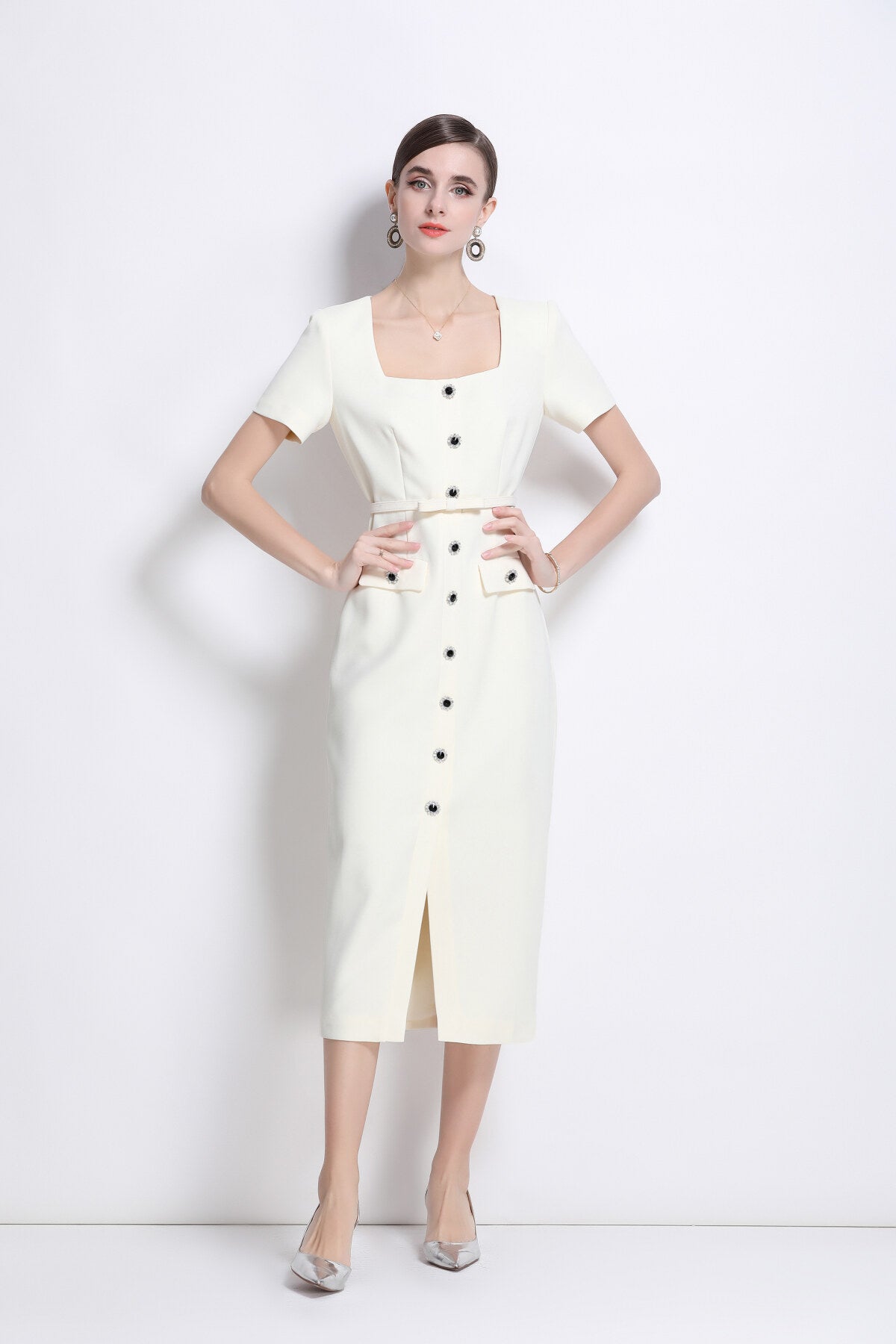 Daisy White Square Neck Dress DZA