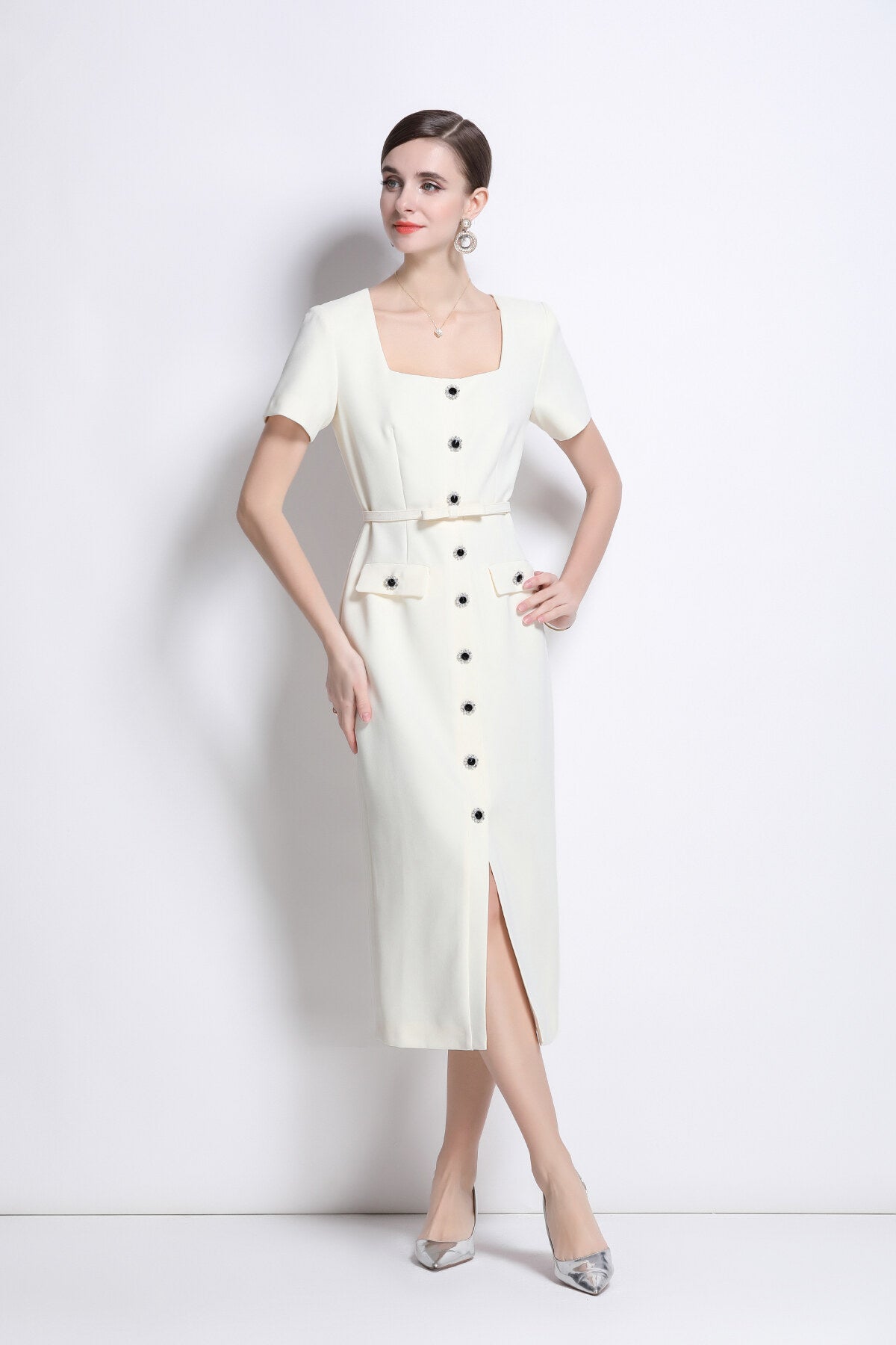 Daisy White Square Neck Dress DZA