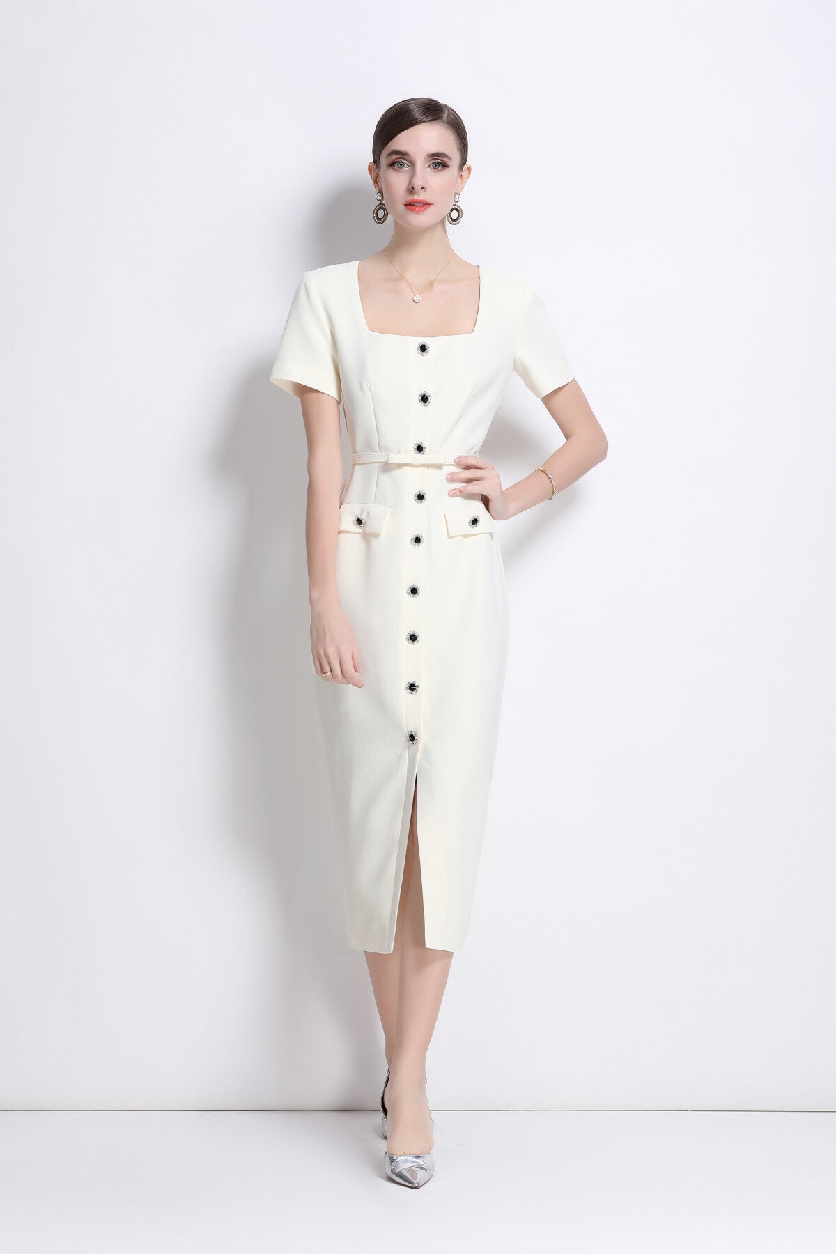 Daisy White Square Neck Dress DZA