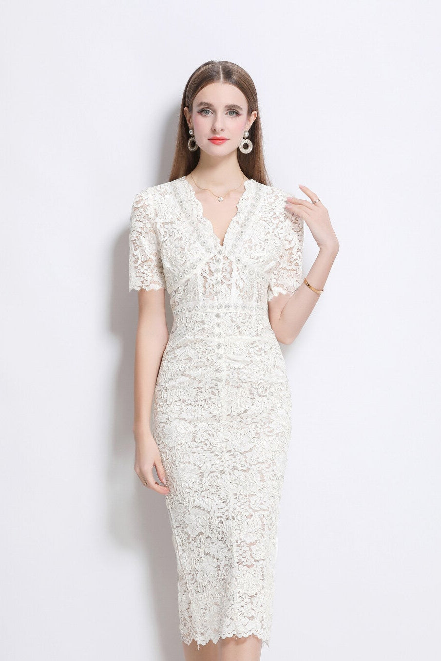 Donna White Lace Cut-Out Dress DZA