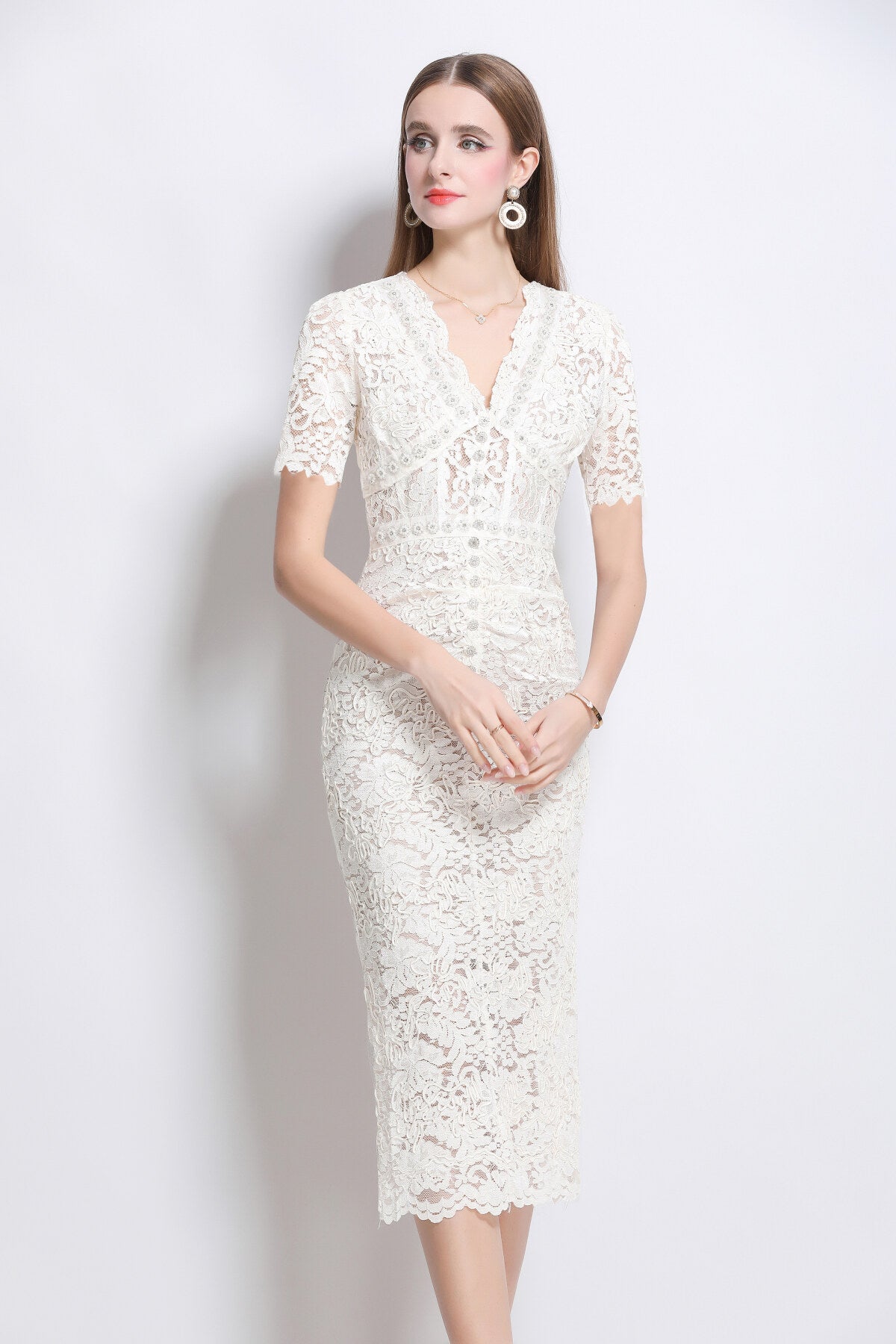 Donna White Lace Cut-Out Dress DZA