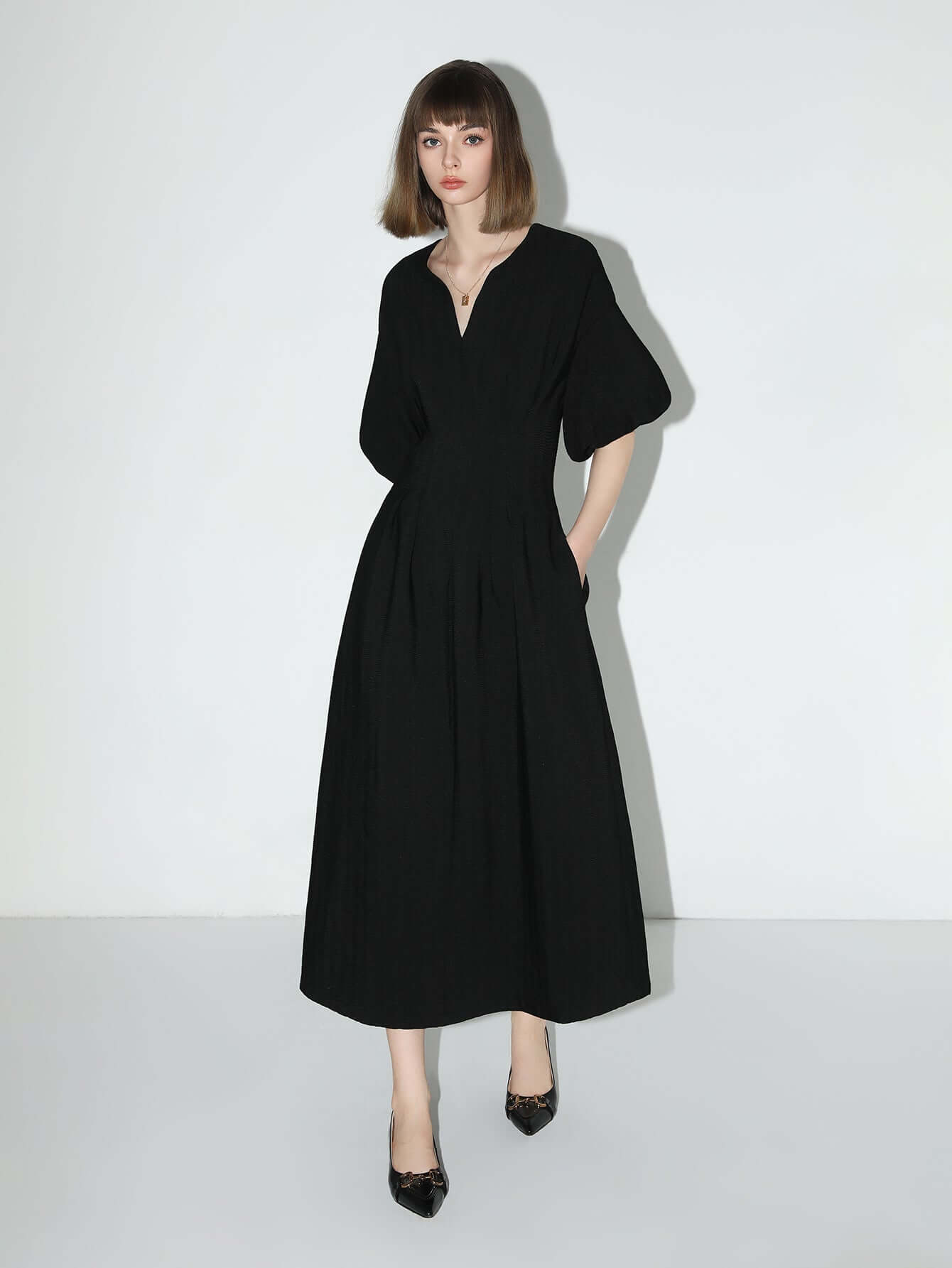 Elegant Pleated Tea Dress Cocobella