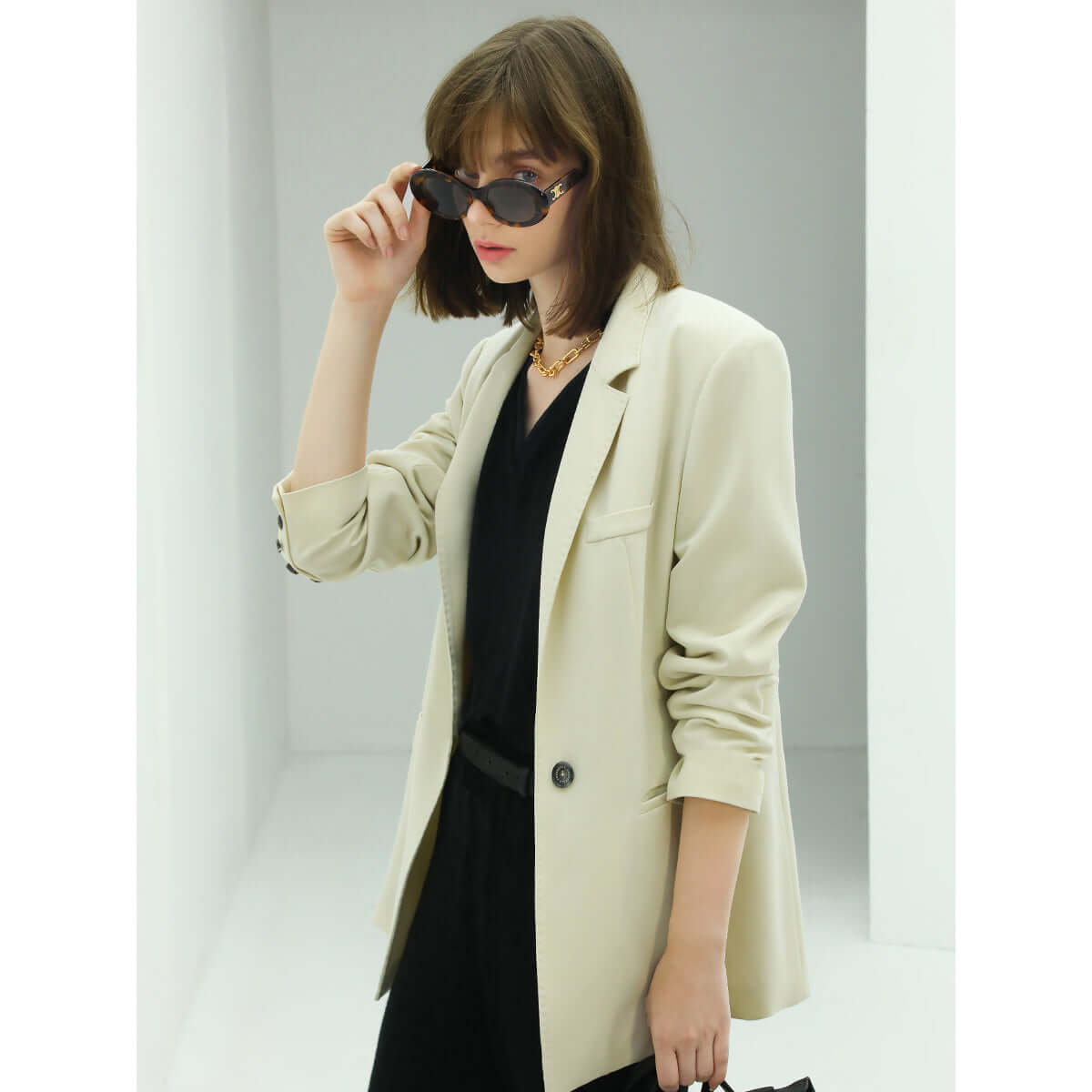 Cream Single-Breasted Blazer Cocobella
