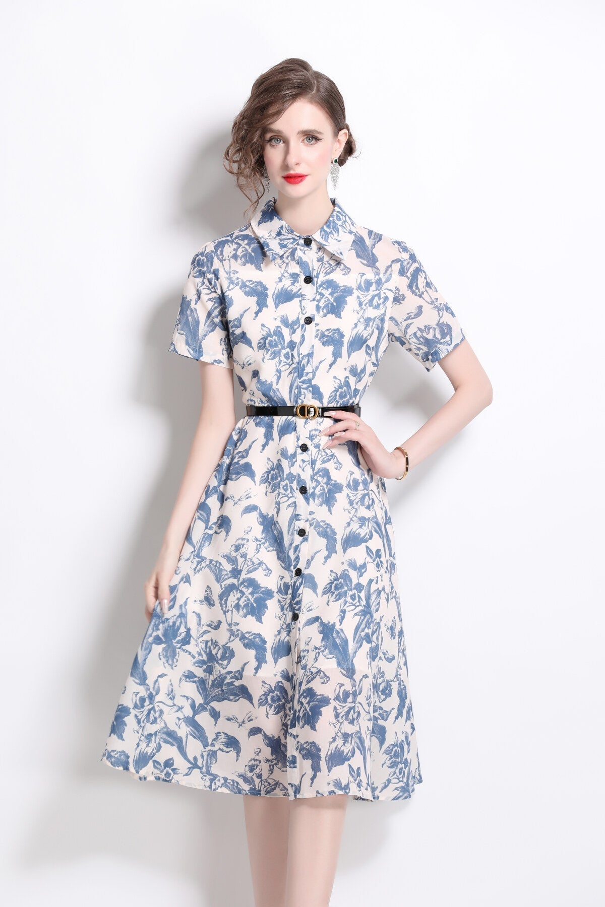 Floral A-Line Shirt Dress DZA