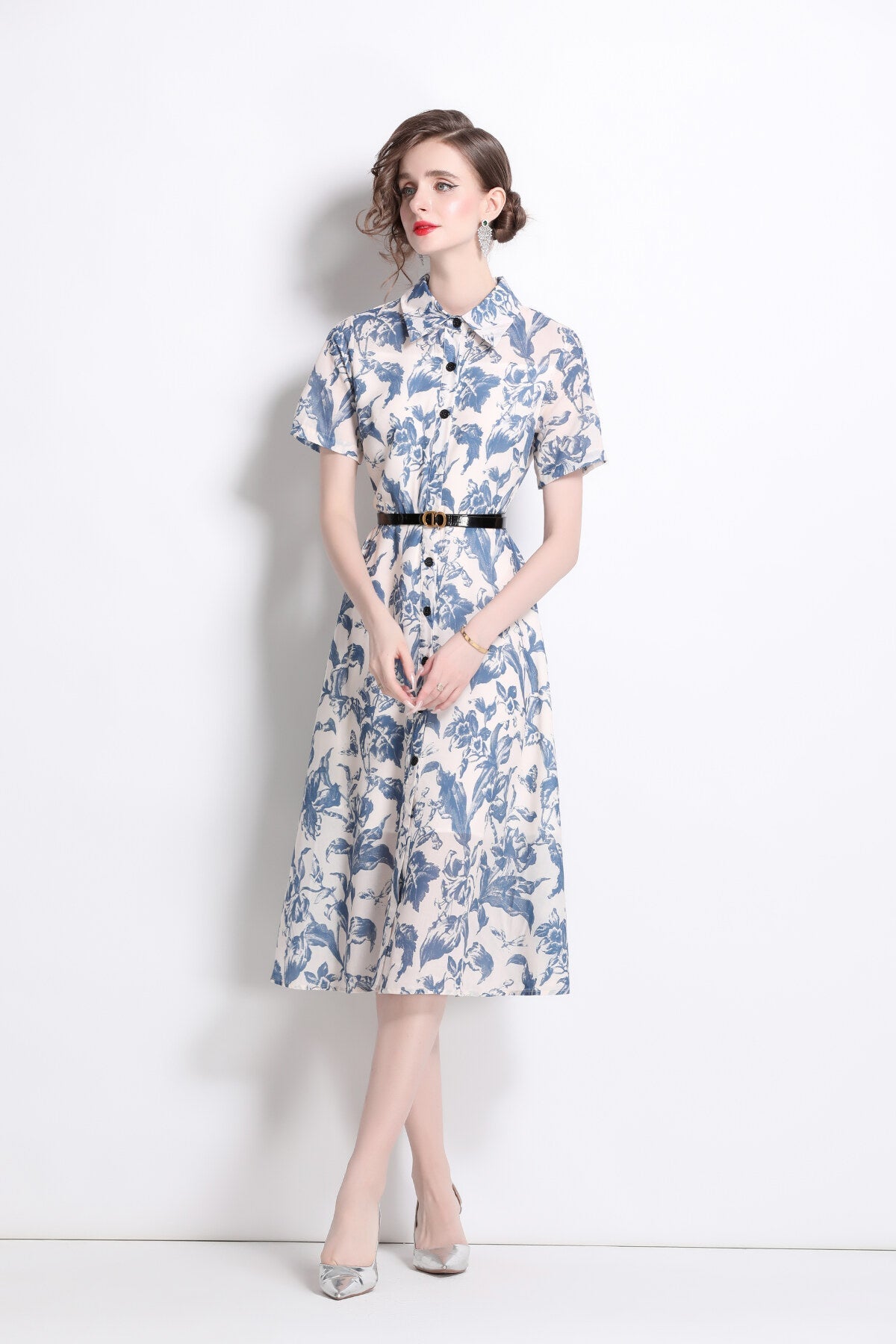 Floral A-Line Shirt Dress DZA