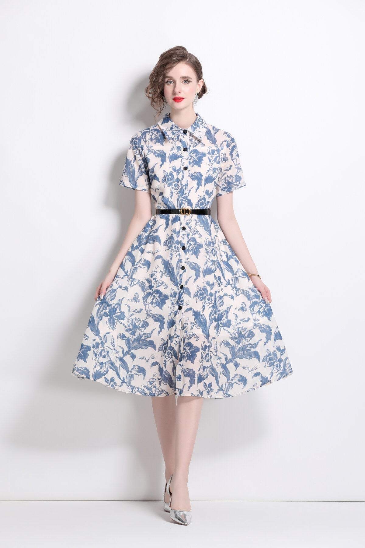 Floral A-Line Shirt Dress DZA