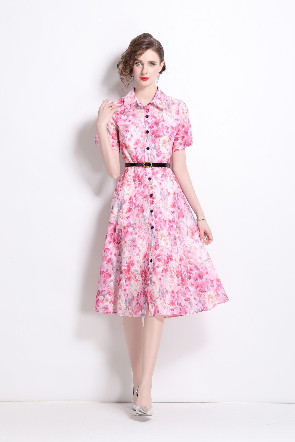 Floral A-Line Shirt Dress DZA