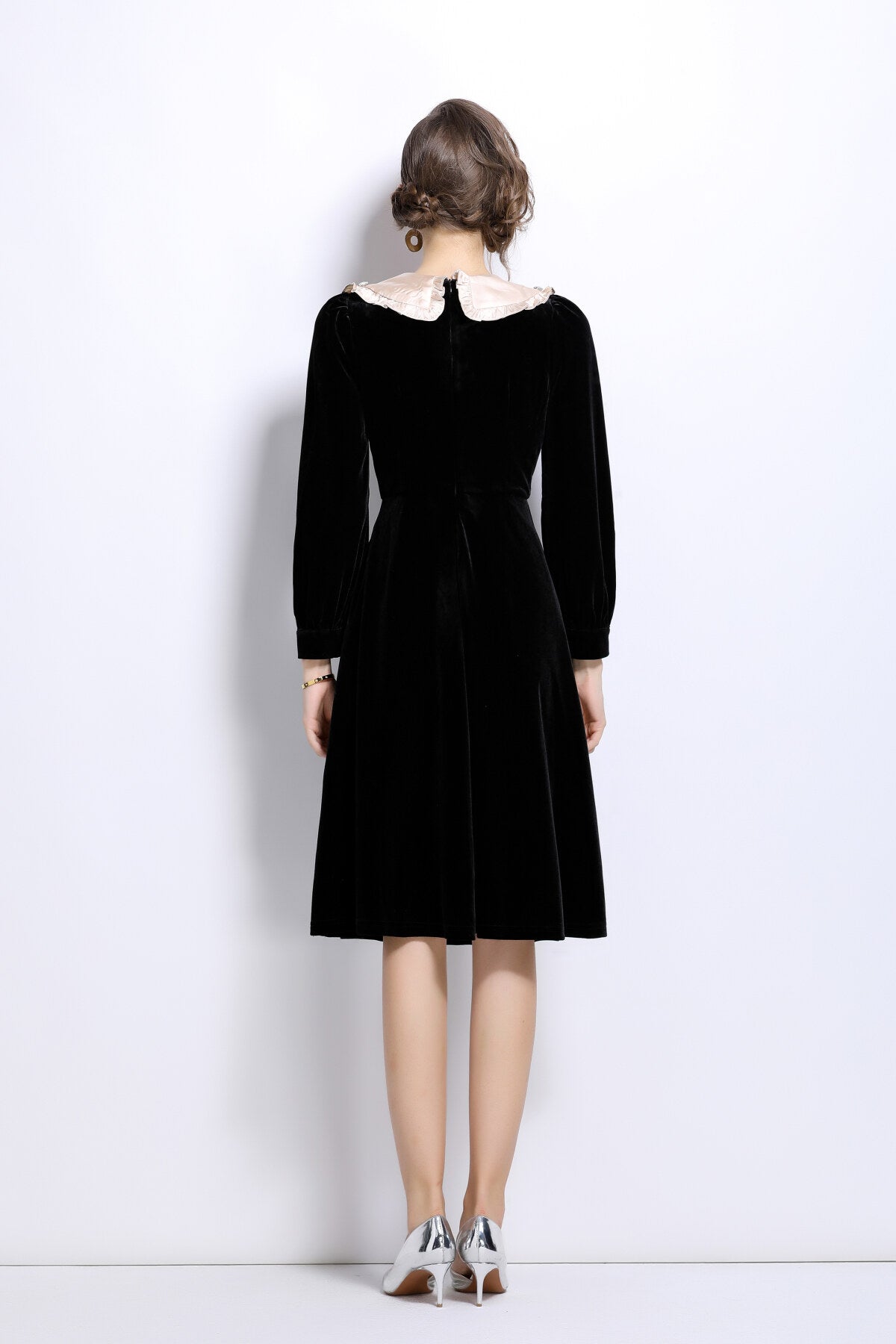Black Velvet Knee-Length Dress DZA