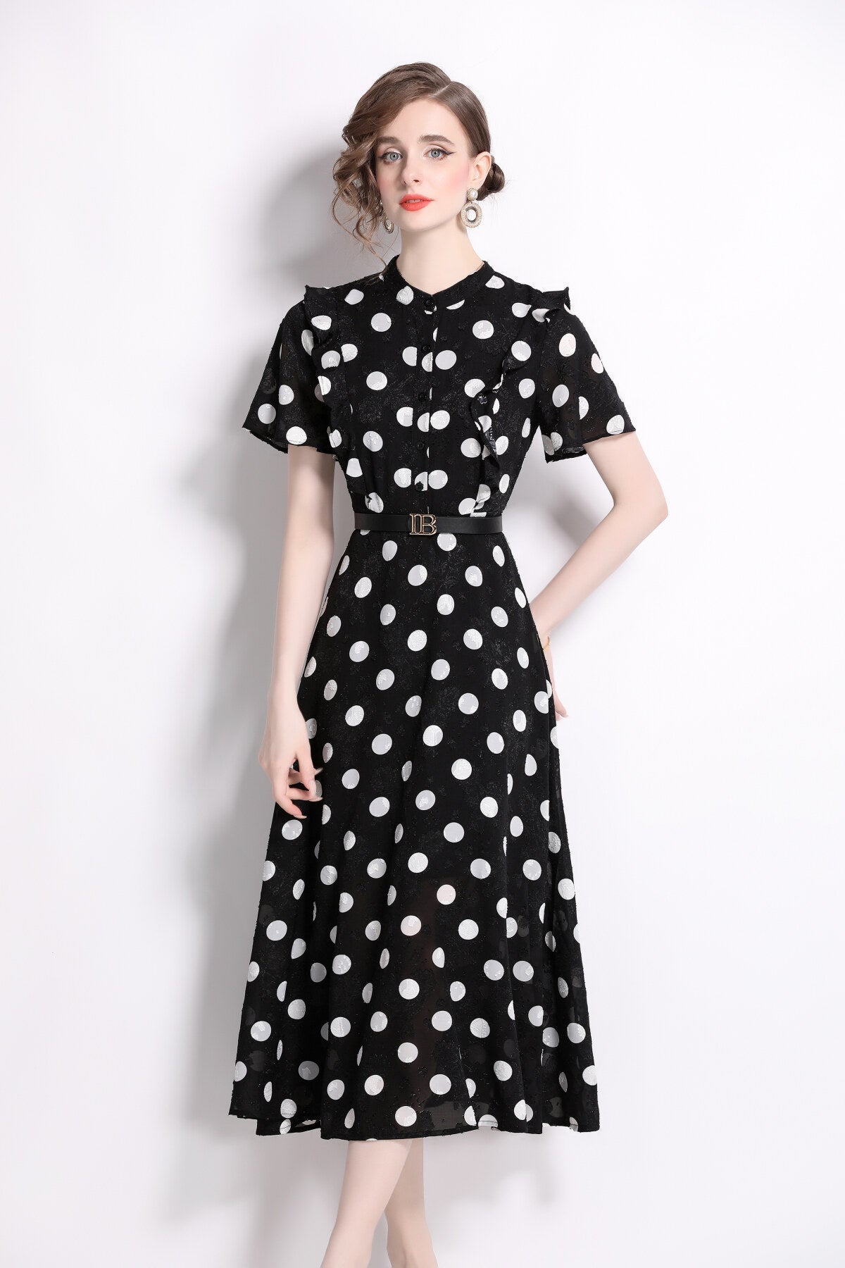 Polka Dot Midi A-Line Dress DZA