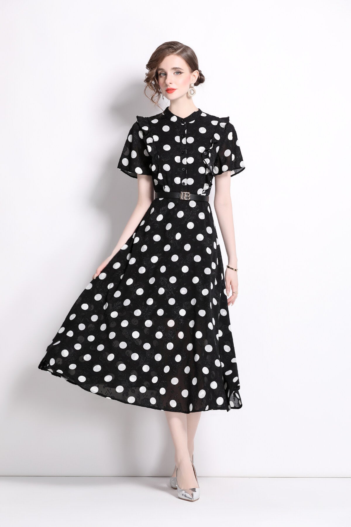 Polka Dot Midi A-Line Dress DZA
