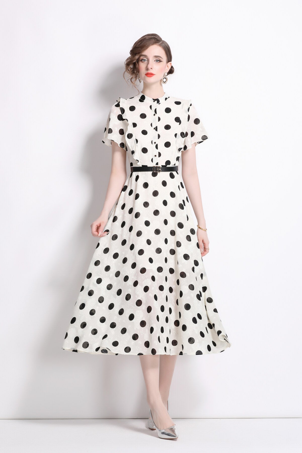 Polka Dot Midi A-Line Dress DZA