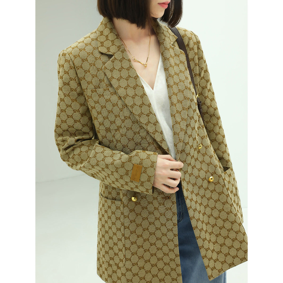 Khaki Vintage Pattern Blazer Cocobella