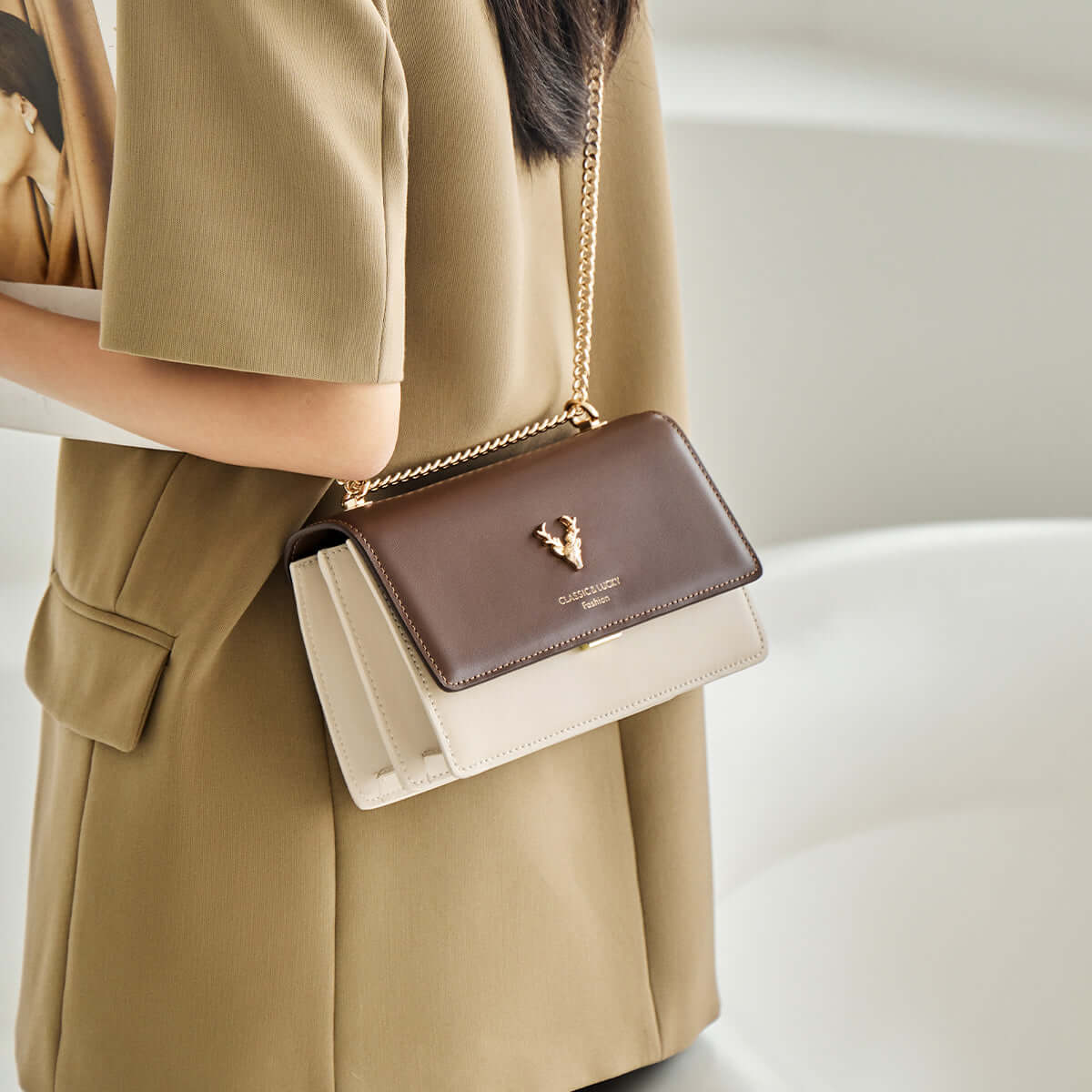 Kylie Double Chained Leather Shoulder Bag Nalandu