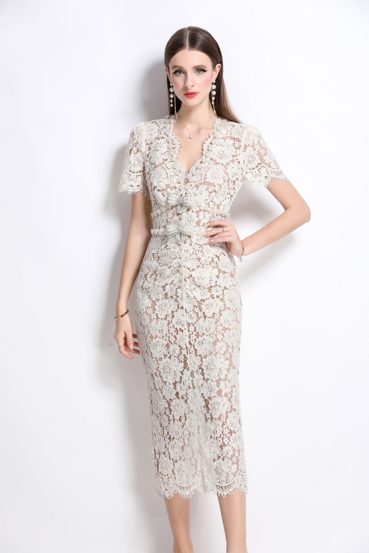 Magnolia White Lace Pencil Dress DZA