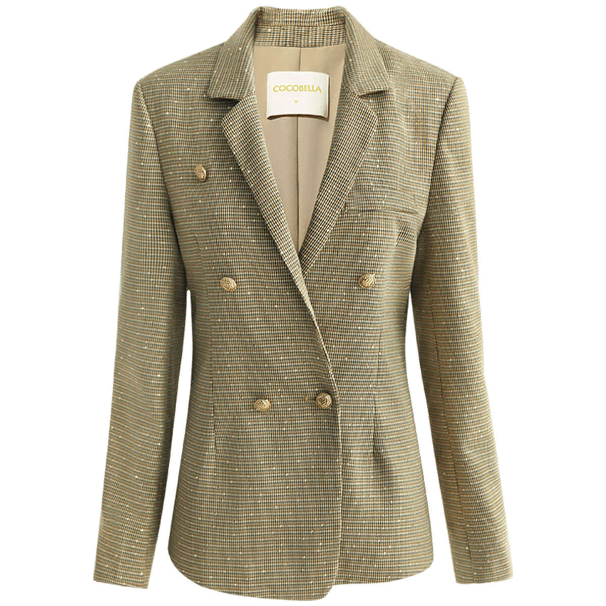 Beige Checkered Double-Breasted Blazer Cocobella