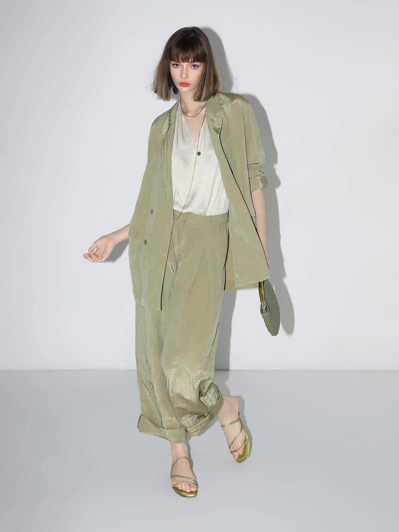 Avocado Green Double-Breasted Blazer Cocobella